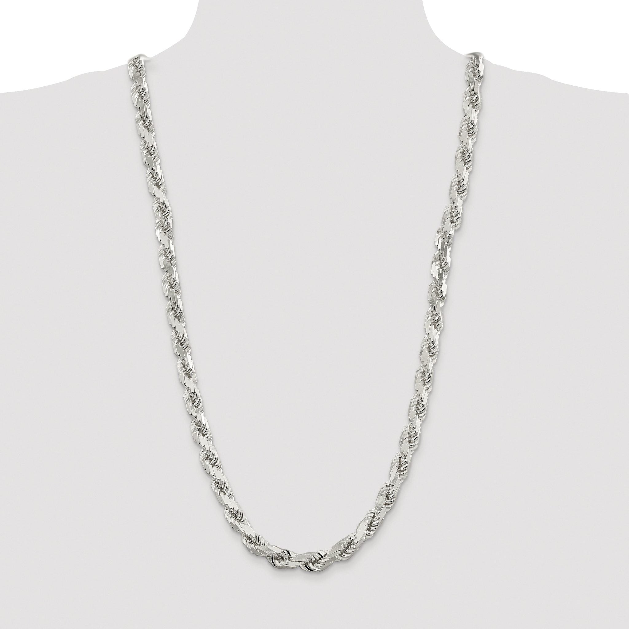 Sterling Silver Rhodium-plated 9.0mm Diamond-cut Rope Chain