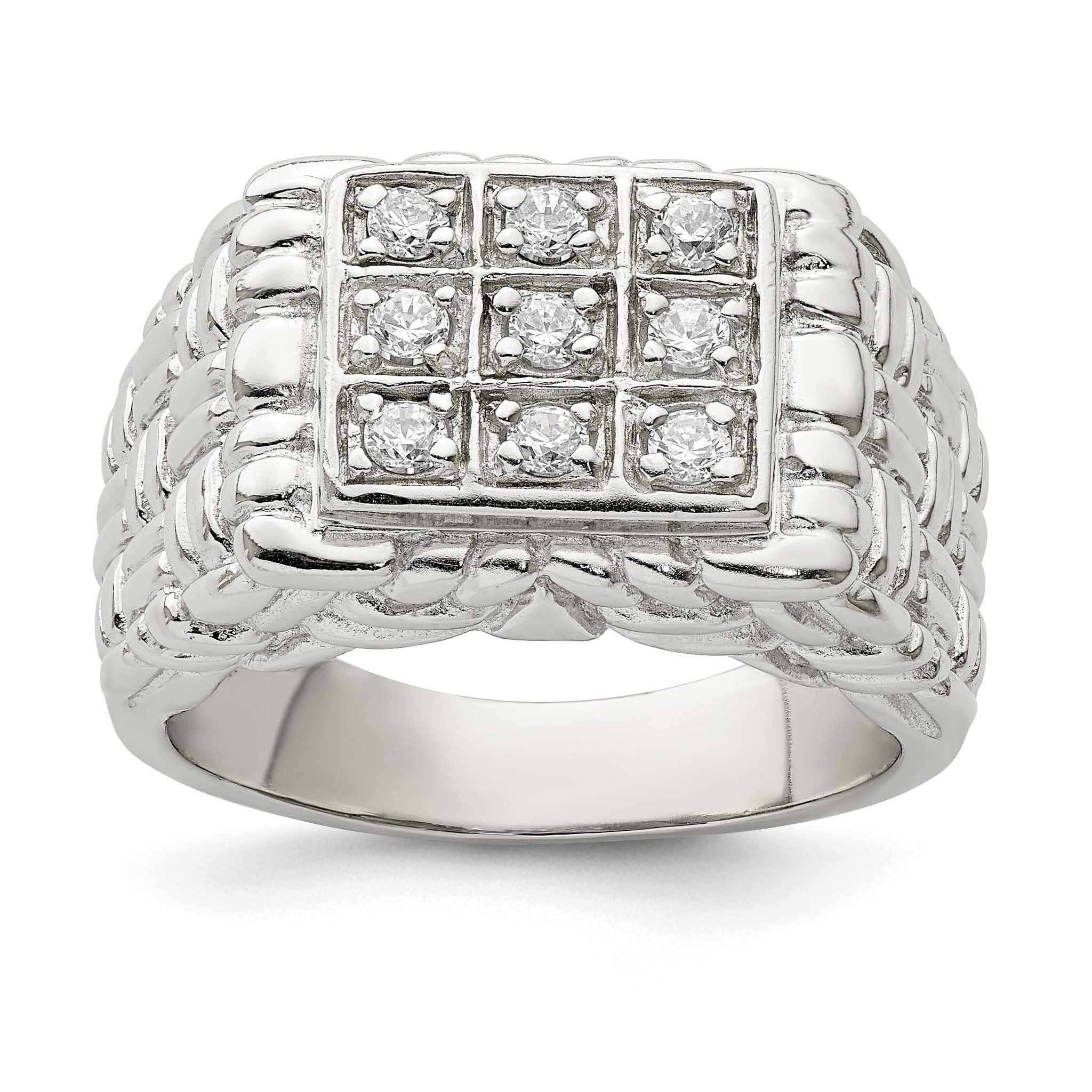 Sterling Silver Rhodium-plated Men's CZ Ring Main image