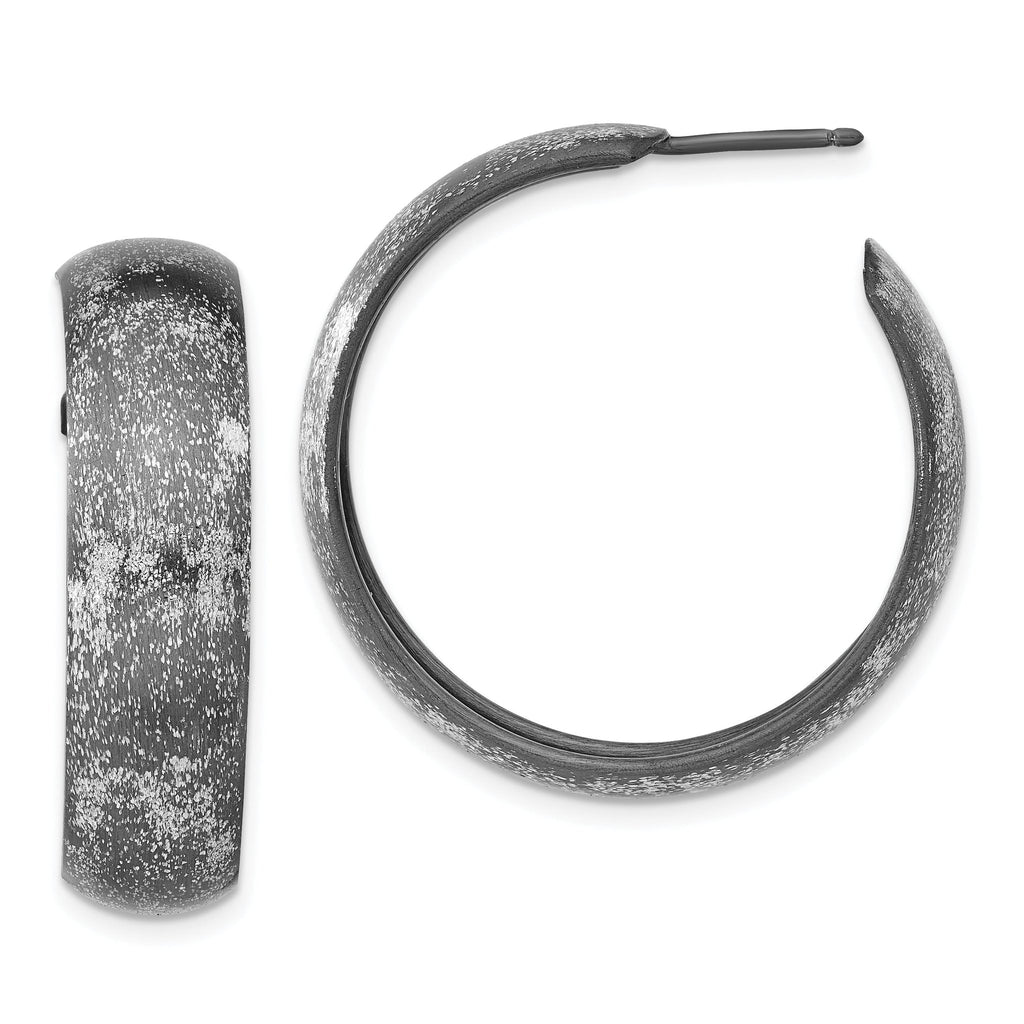 Sterling Silver Ruthenium-Plated Textured C-Hoop Earrings for Women
