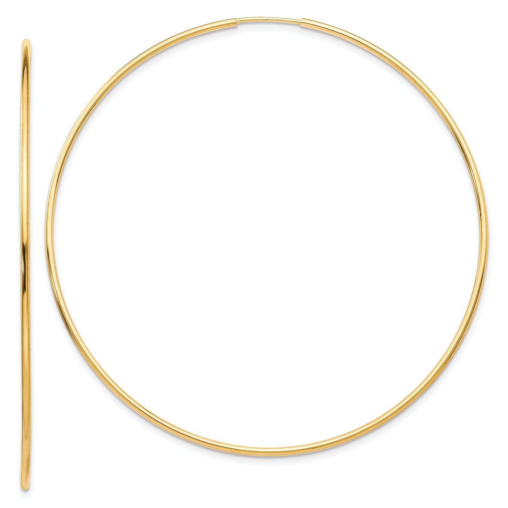 10K Gold Polished Endless Hoop Earrings, 63mm Lightweight Design