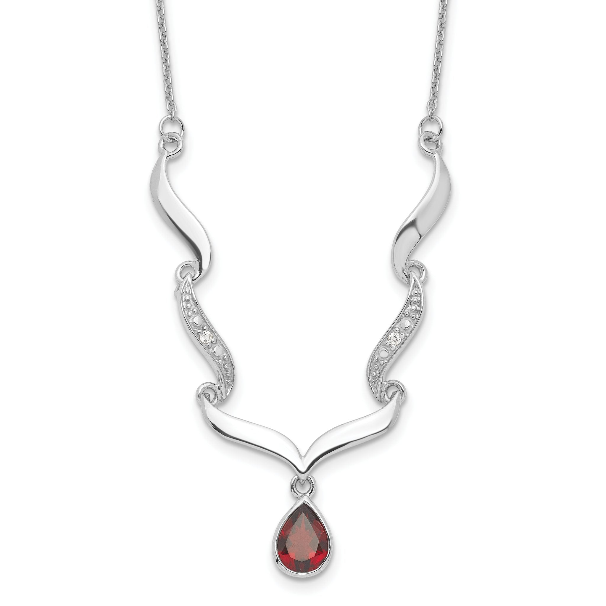 Sophia Jewelers Sterling Silver Garnet & Topaz Necklace with Polished Rhodium Finish