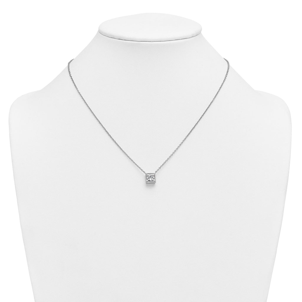 14k White Gold 2 carat Certified Lab Grown Diamond VS+ F+ Princess Complete 18 inch Bezel Set Necklace