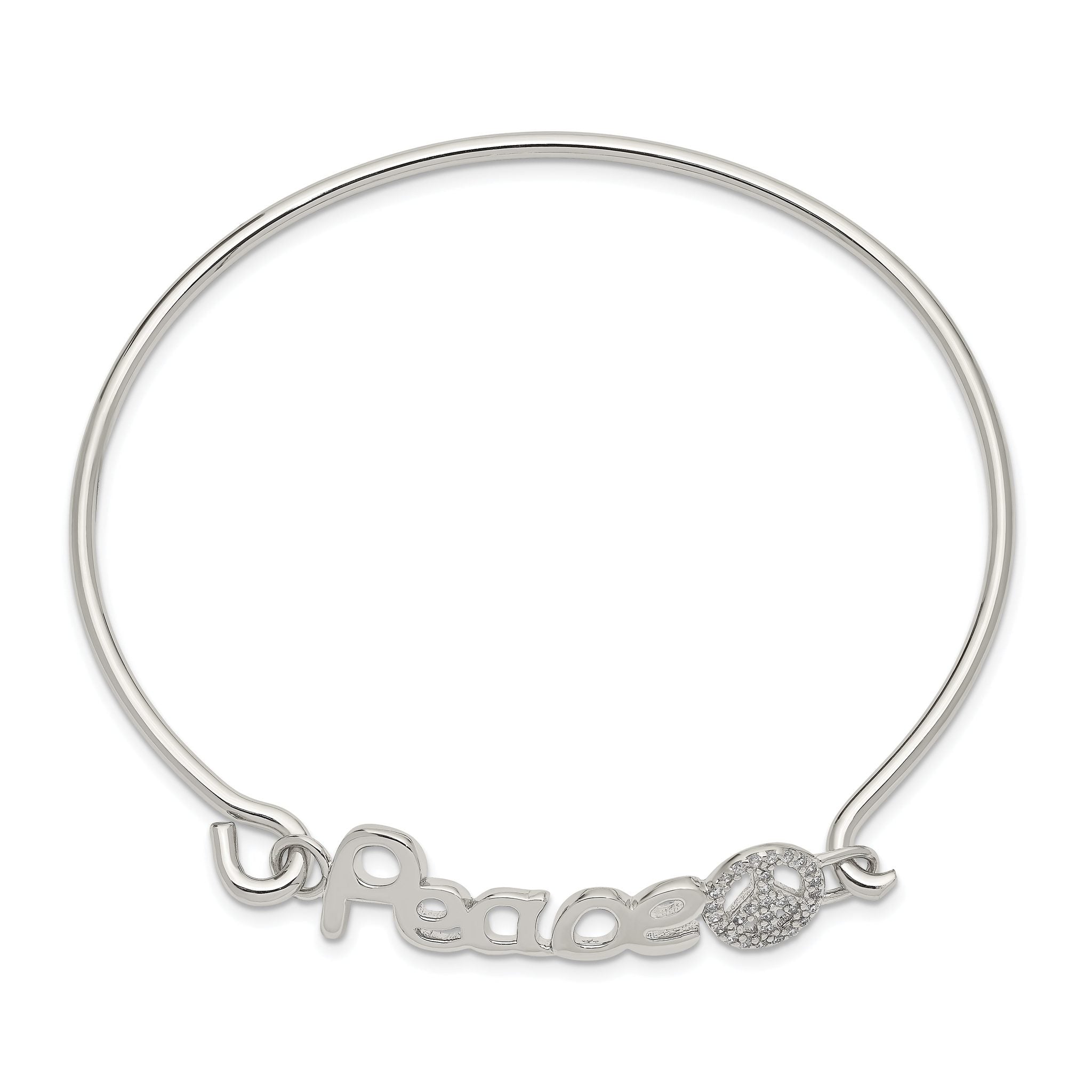 Sterling Silver 925 Polished CZ Peace Bangle with Rhodium Plating Secondary image