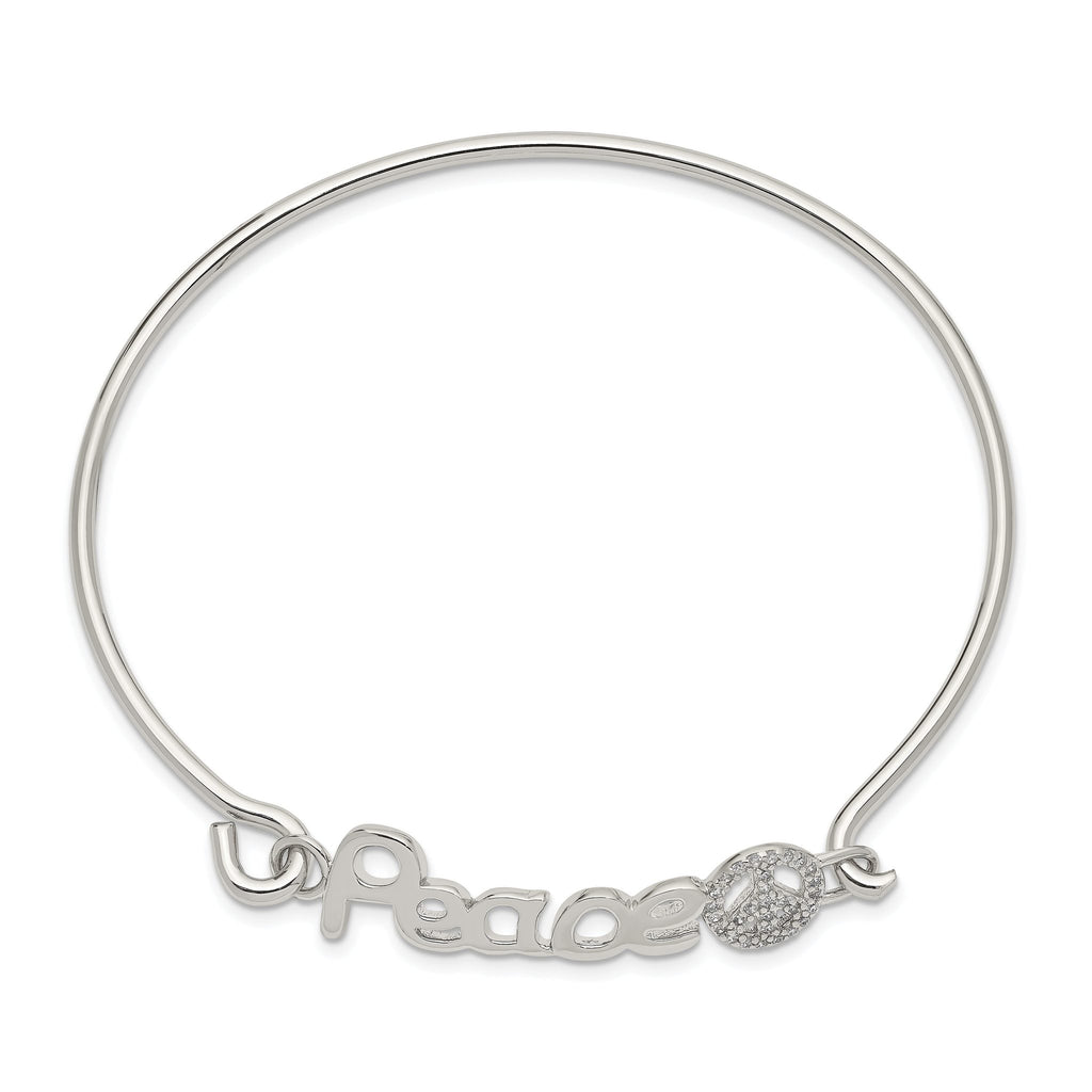 Sterling Silver 925 Polished CZ Peace Bangle with Rhodium Plating