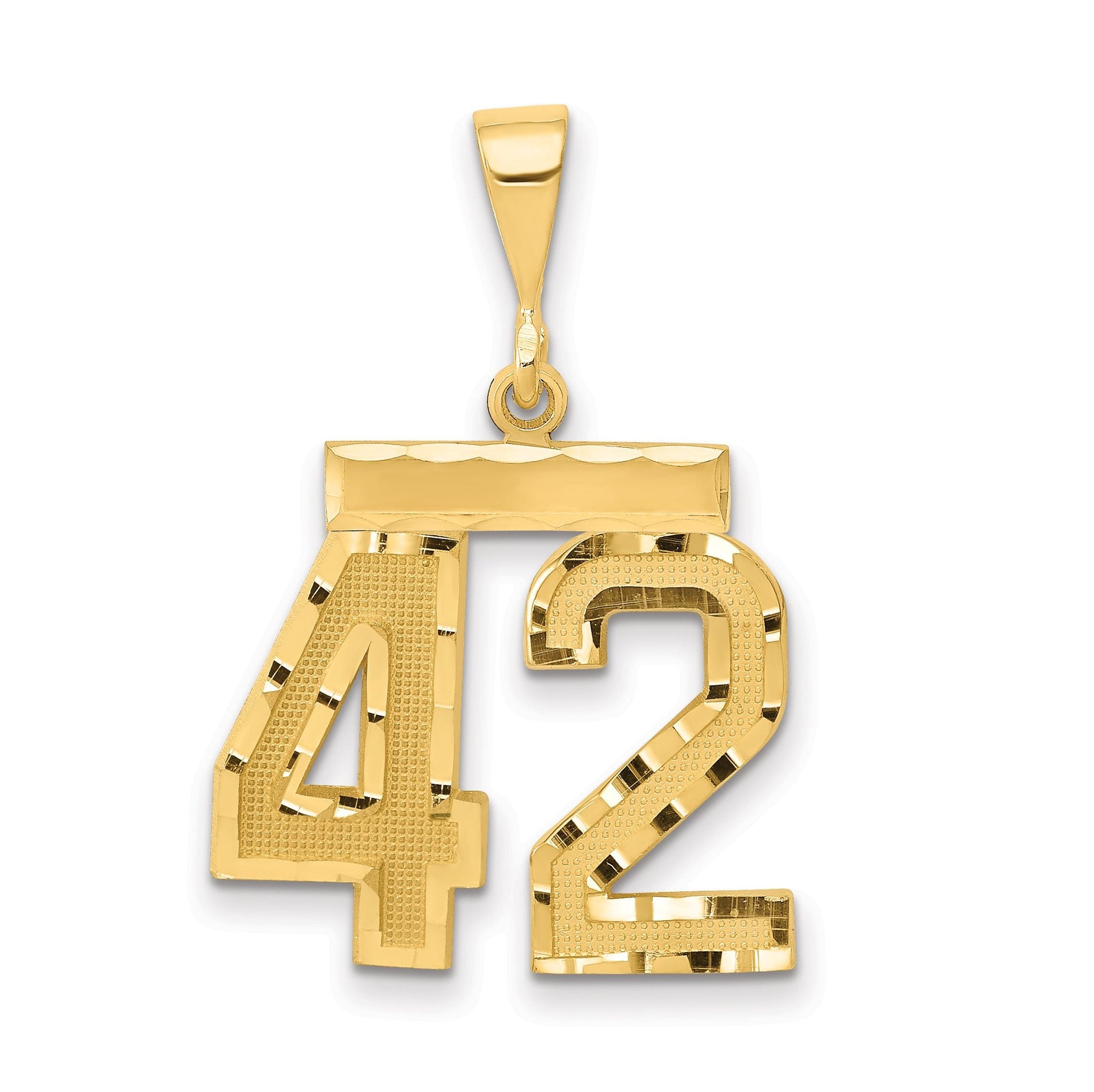 14K Gold Diamond-Cut Number 42 Charm with Polished Finish
