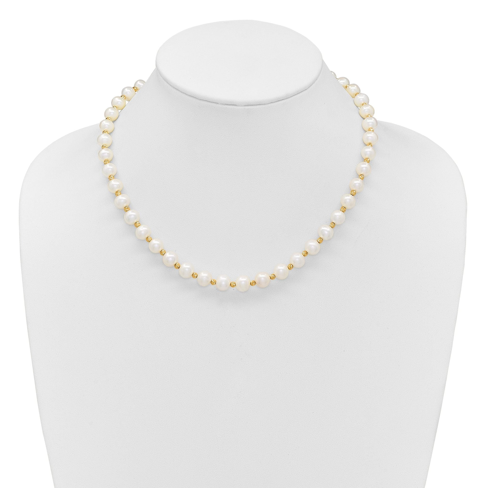 14k 8-9mm White Near-Round Freshwater Cultured Pearl and Diamond-cut Beaded 18 inch Necklace