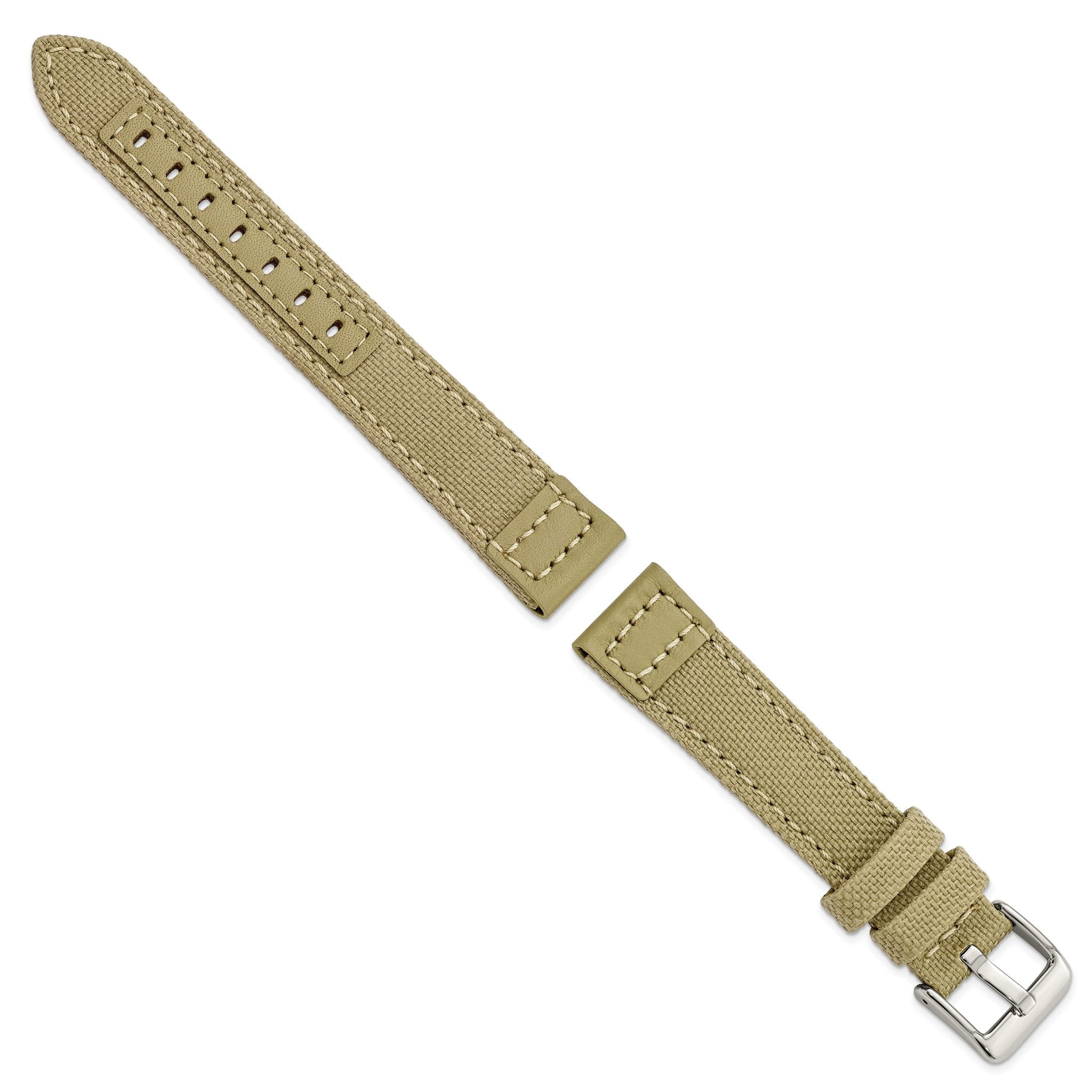 Beige Nylon Canvas Watch Band with Leather Trim, 20mm