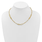 14K Polished Textured Greek Key Paperclip Link Necklace