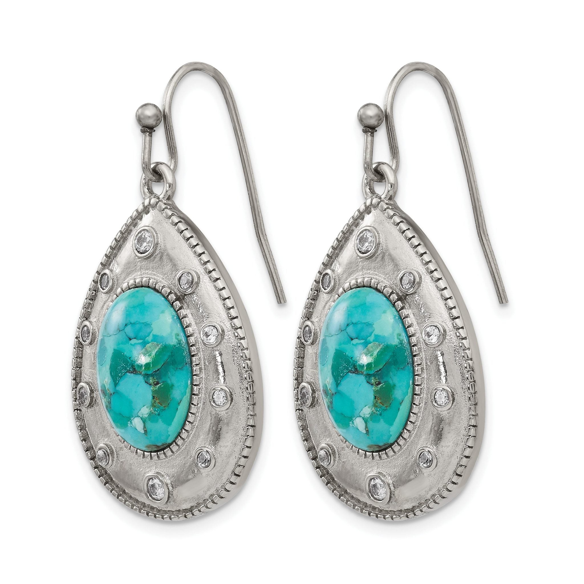 Stainless Steel Polished Cubic Zirconia Drop Dangle Earrings for Women