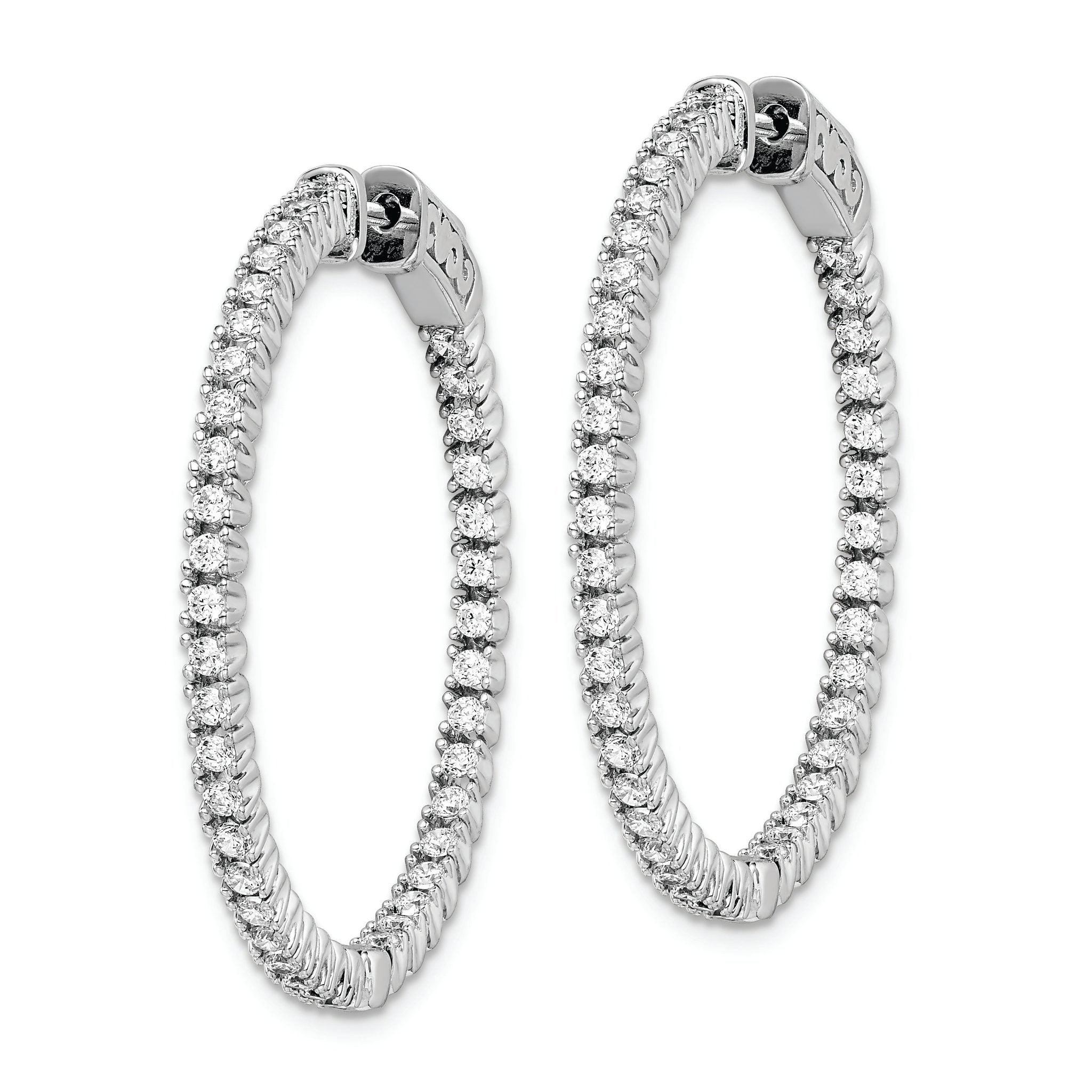Sterling Shimmer Sterling Silver Rhodium-plated 80 Stone 1.75mm CZ In and Out Round Hinged Hoop Earrings Secondary image
