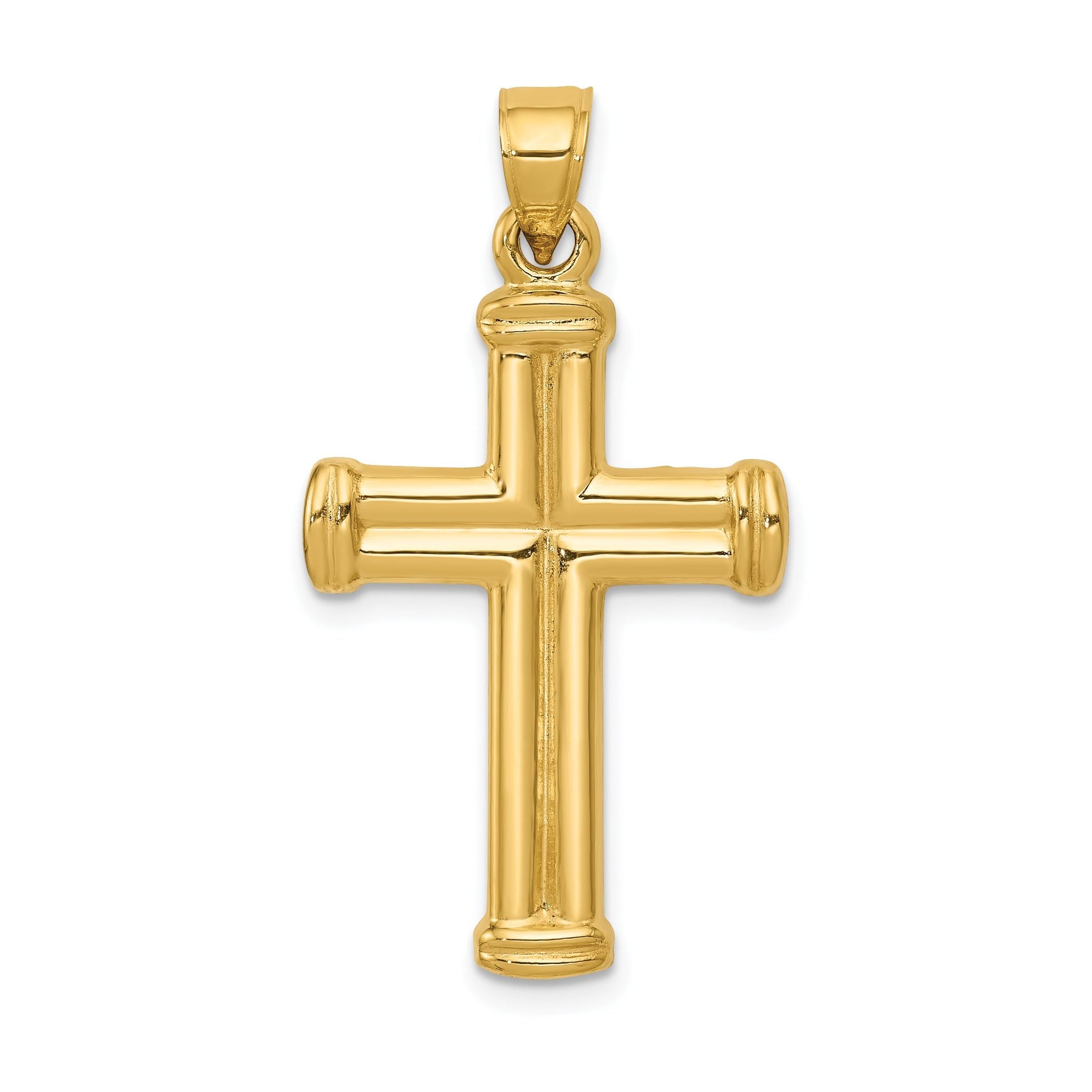 14K Gold Hollow Cross Pendant with Polished 3D Design Main image