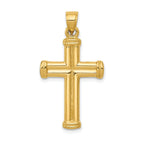 14K Gold Hollow Cross Pendant with Polished 3D Design