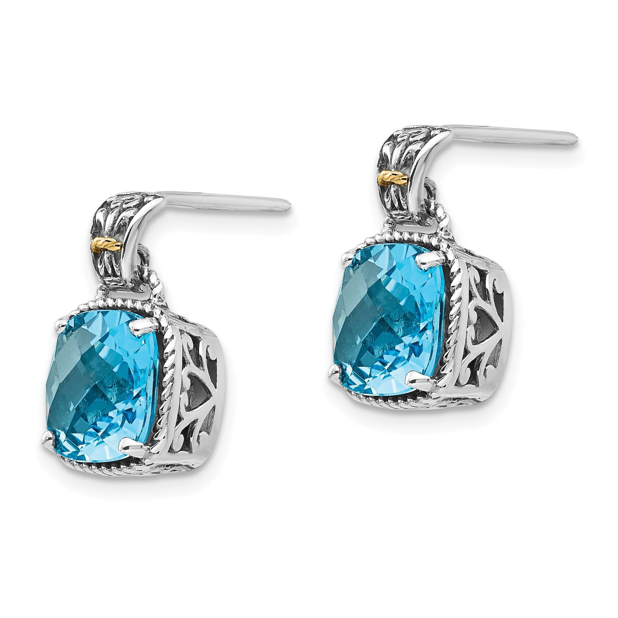 Sophia Jewelers Sterling Silver & 14K Gold Blue Topaz Dangle Earrings Secondary image