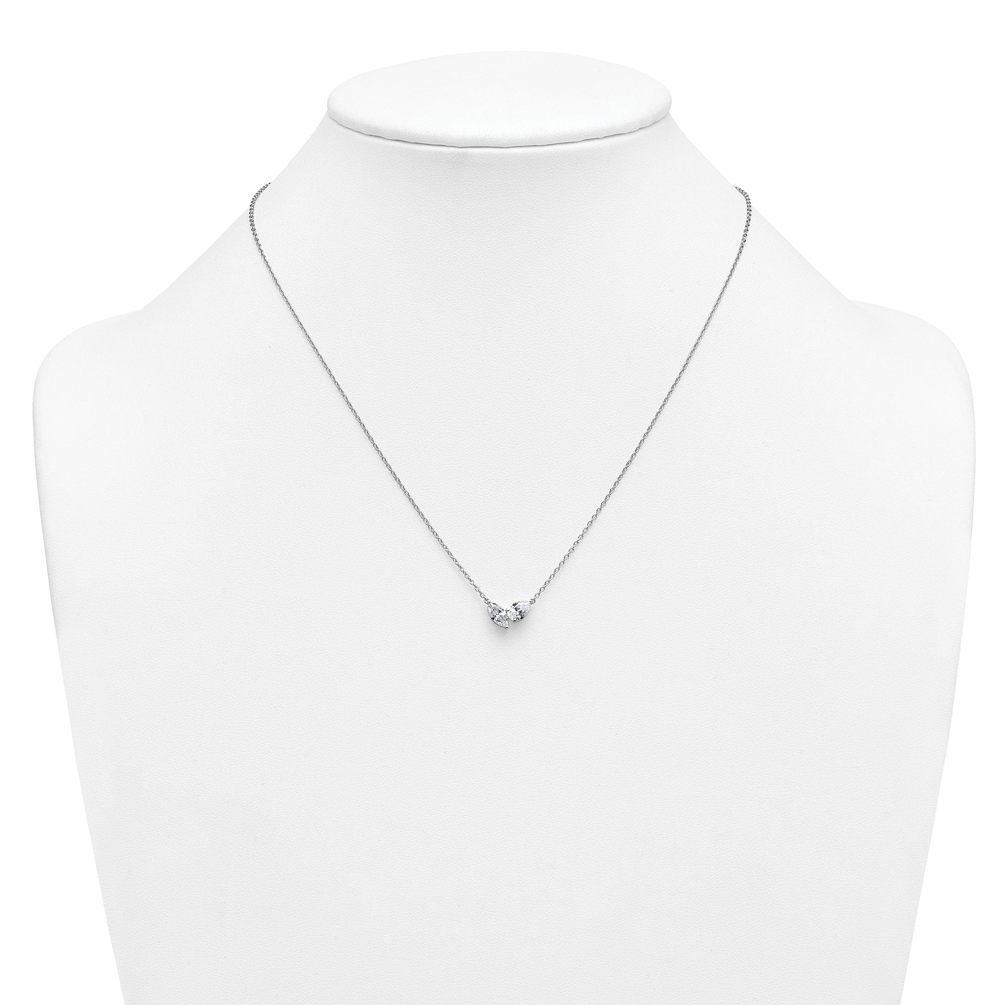 14k White Gold 1 carat Lab Grown Diamond VS+ F+ Complete 18 inch Two Stone Fashion Necklace