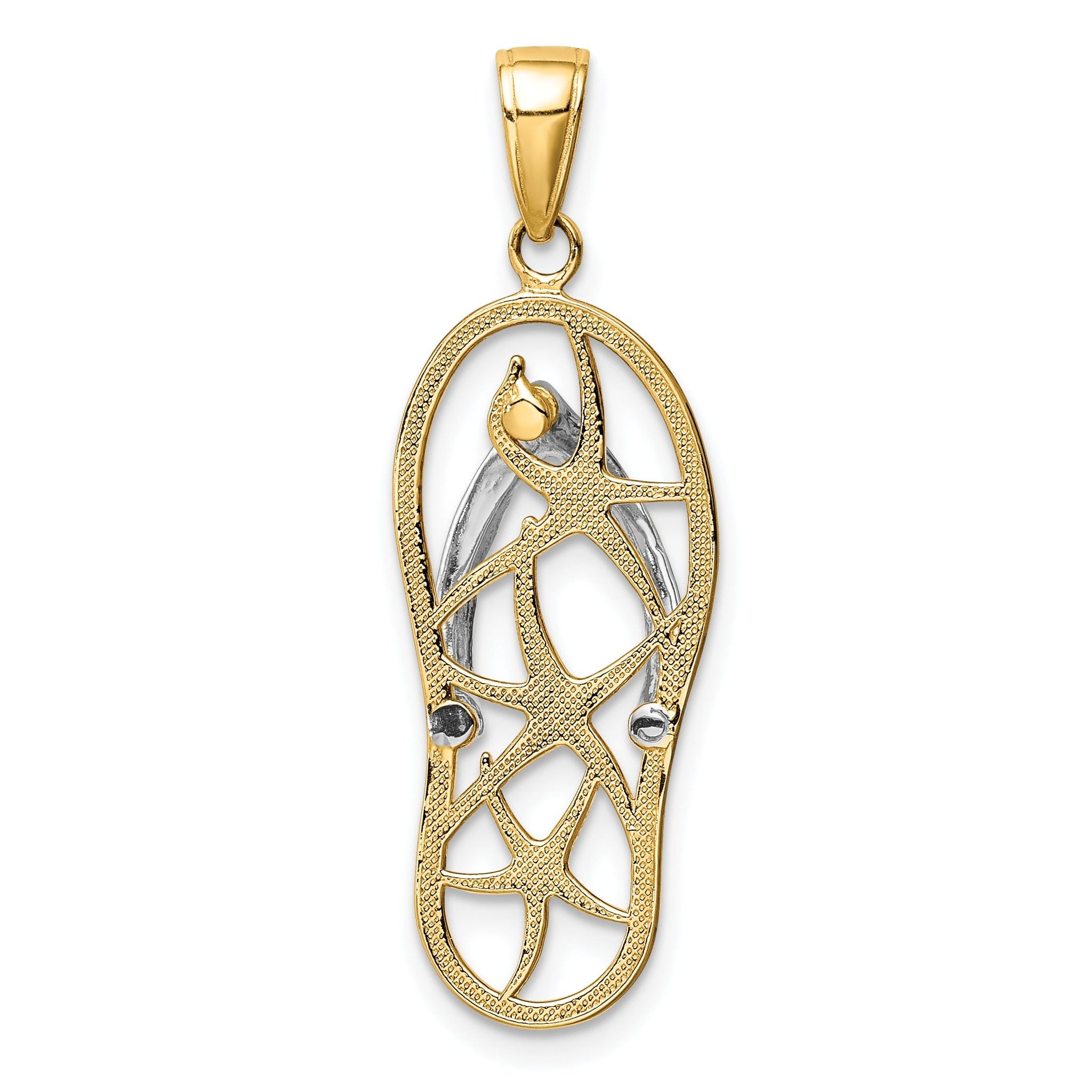 14K Two-Tone Gold Starfish Flip-Flop Pendant  Elegant Coastal Charm