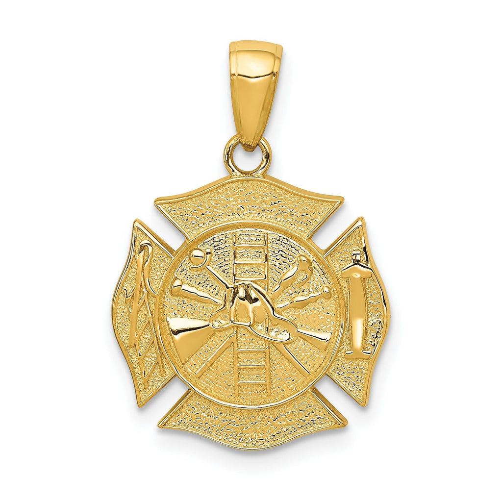 14K Gold Reversible Fire Department Pendant with Polished Finish