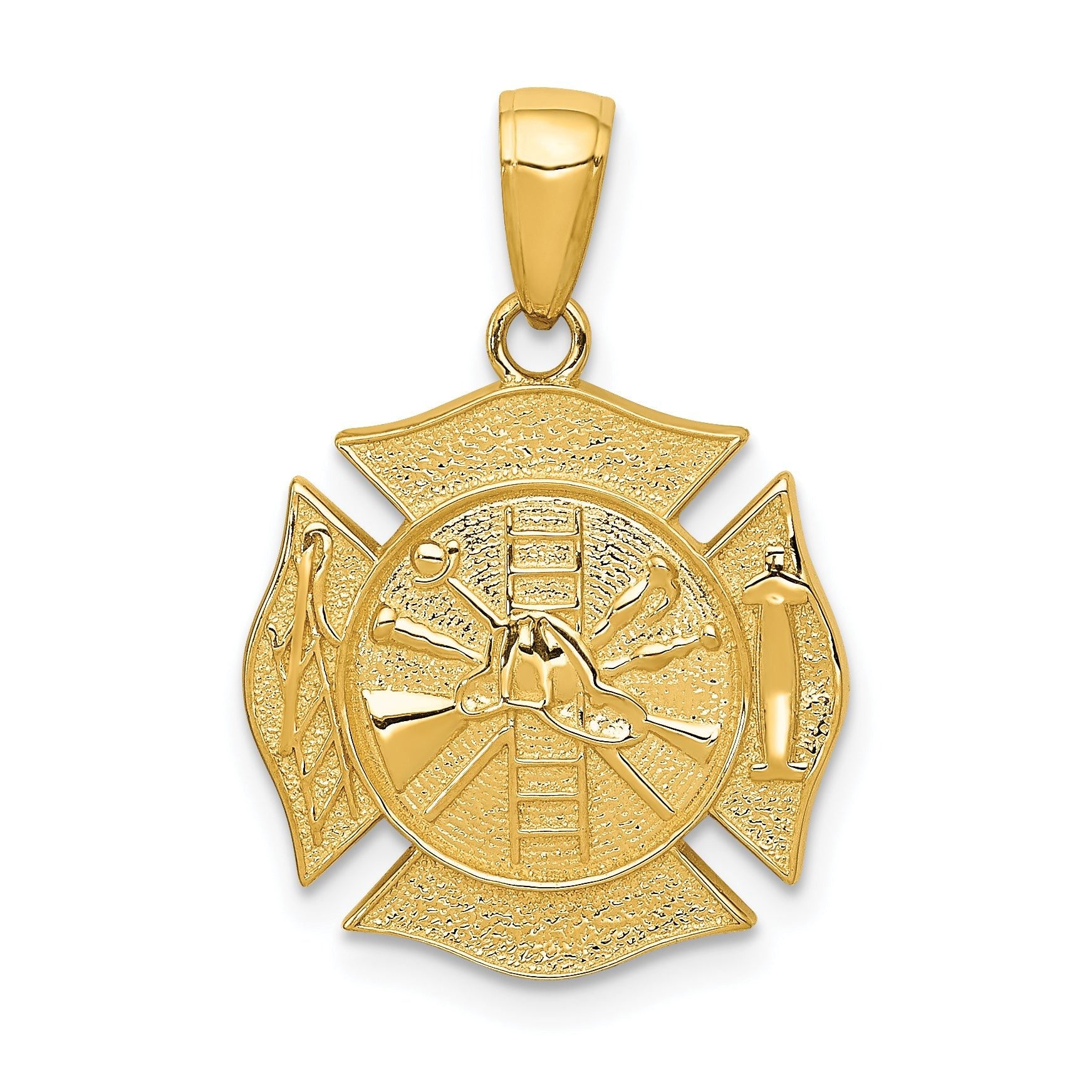 14K Gold Reversible Fire Department Pendant with Polished Finish