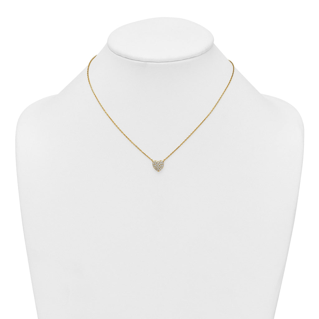 Sterling Silver Gold-tone Polished Pave CZ Heart 16 Inch with 2 Inch Extension Necklace