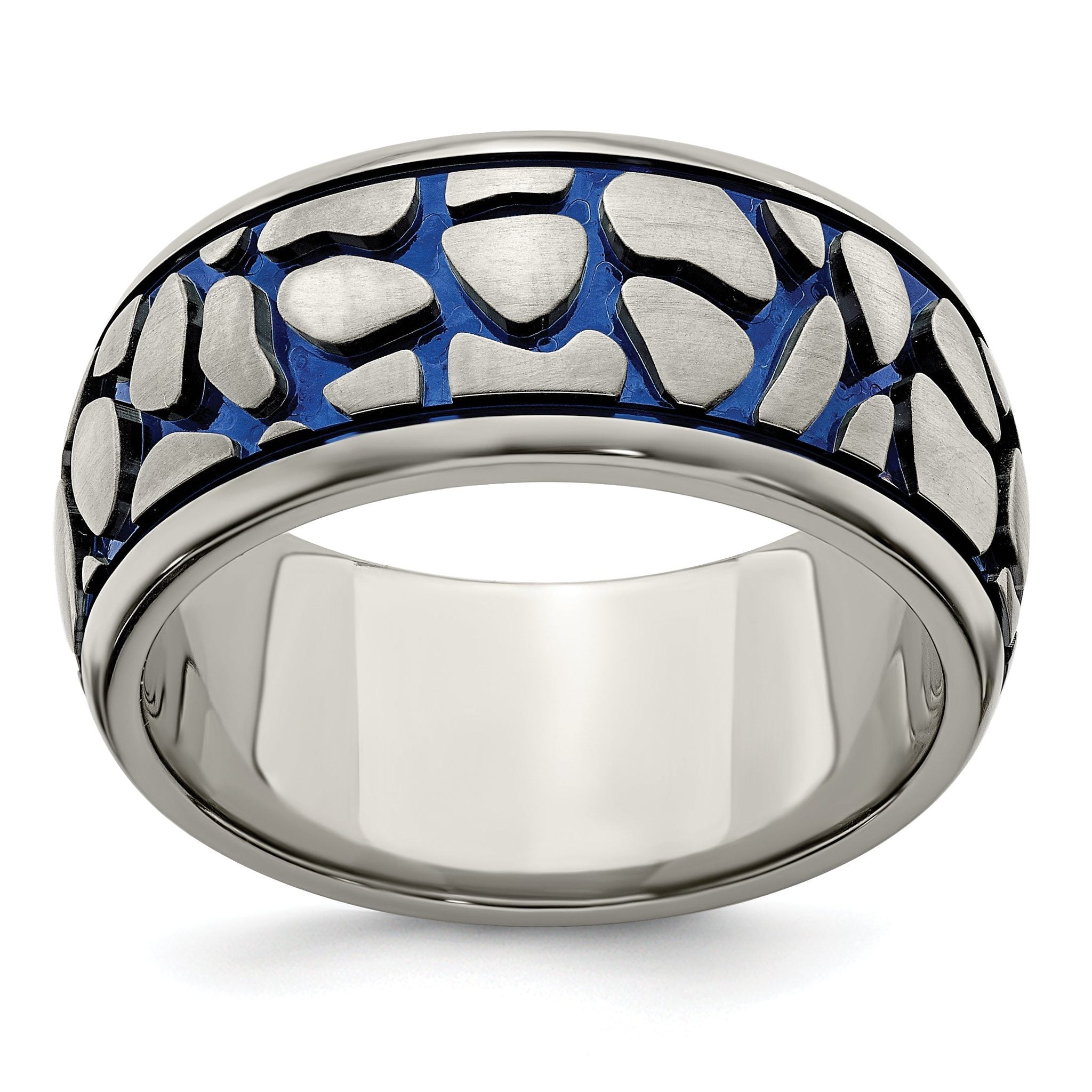 Blue Anodized Brushed Wedding Band in Titanium, 10mm