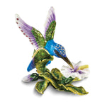 Luxury Giftware by Jere Bejeweled Crystals Gold-tone Enameled GRACEFUL FLIGHT Blue/Purple/Green Hummingbird Trinket Box with Matching 18 Inch Necklace