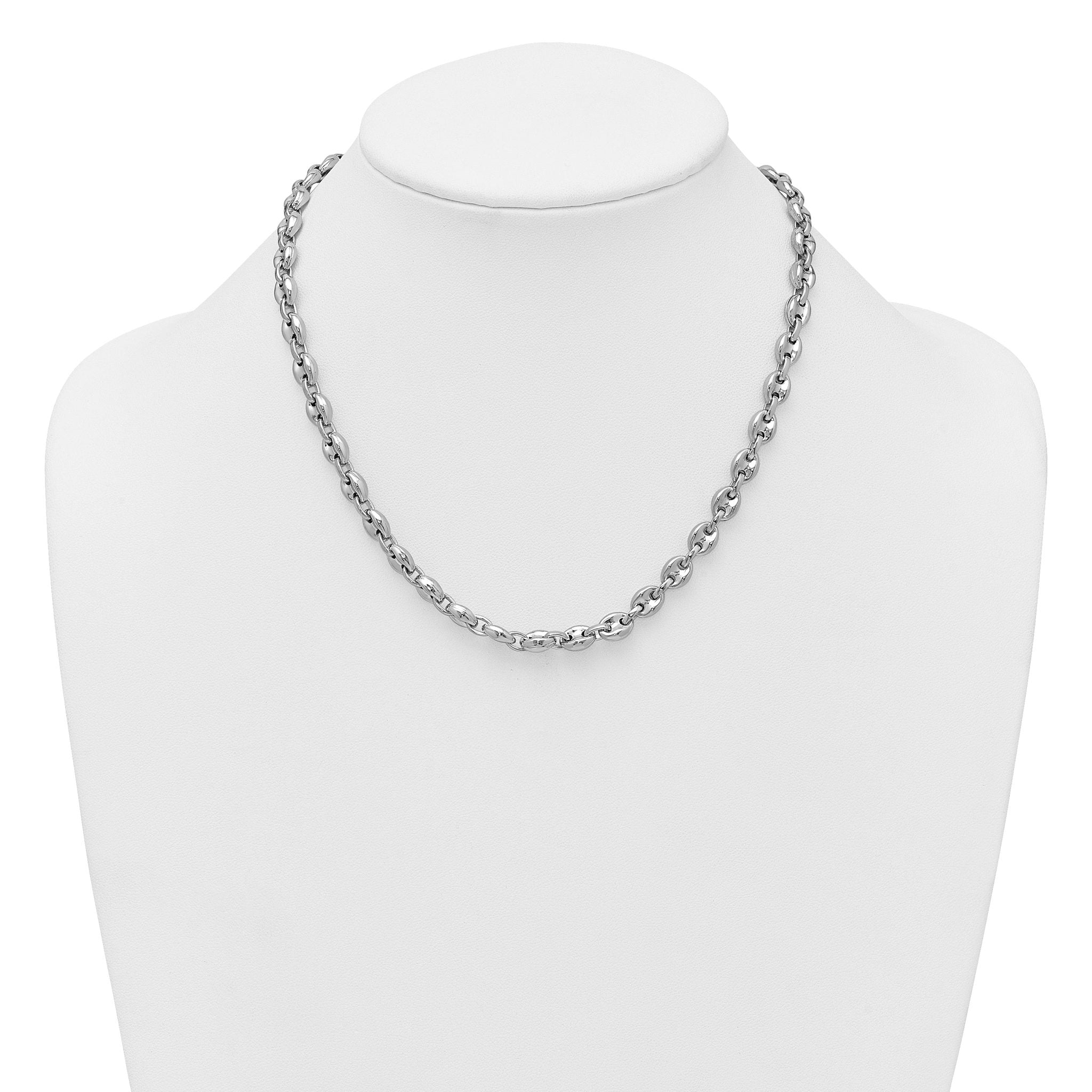 Sterling Silver Rhodium-plated Polished 7mm Puffed Mariner Link 18 inch Necklace