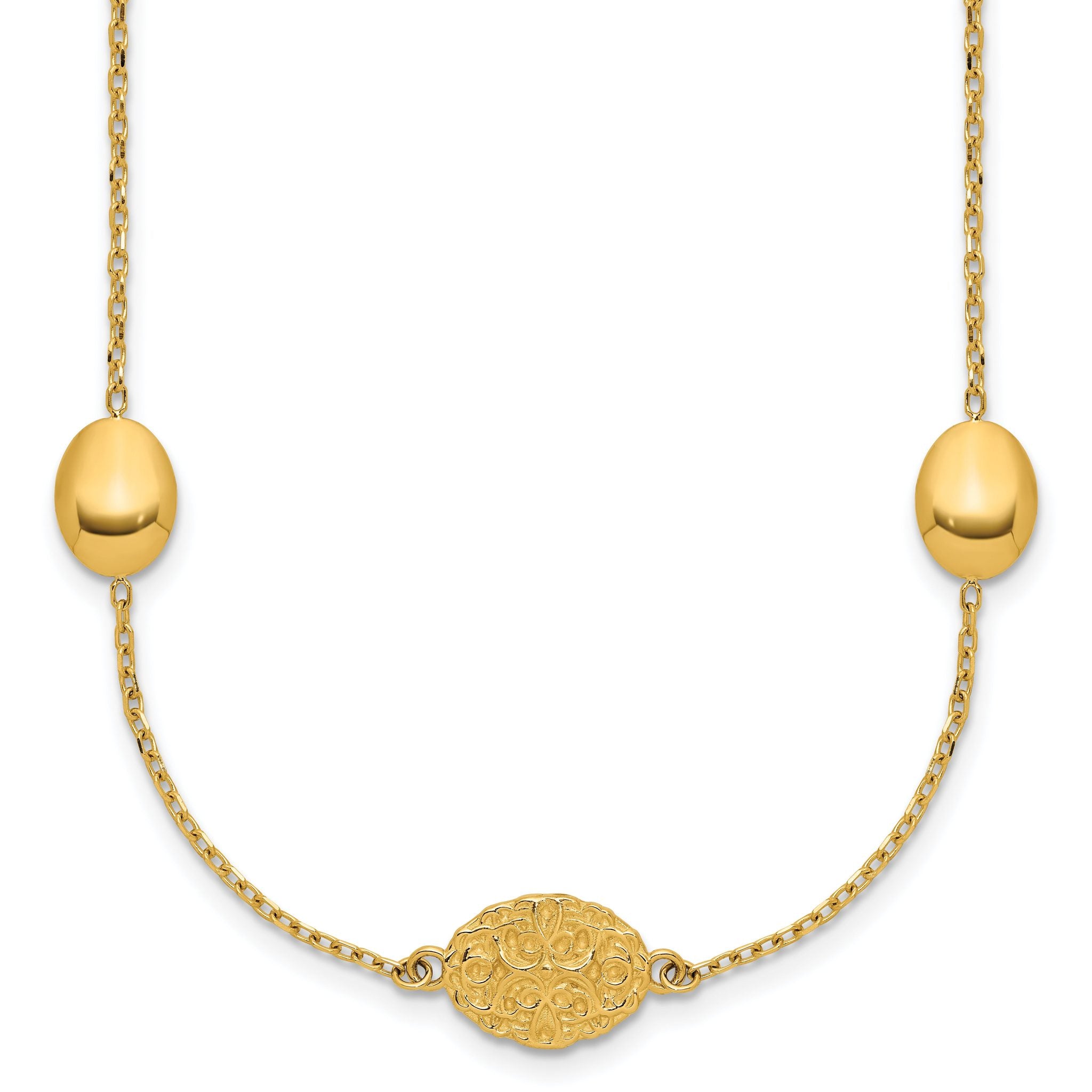 14K Polished Oval Textured w/.2in Ext. Fancy Necklace Main image