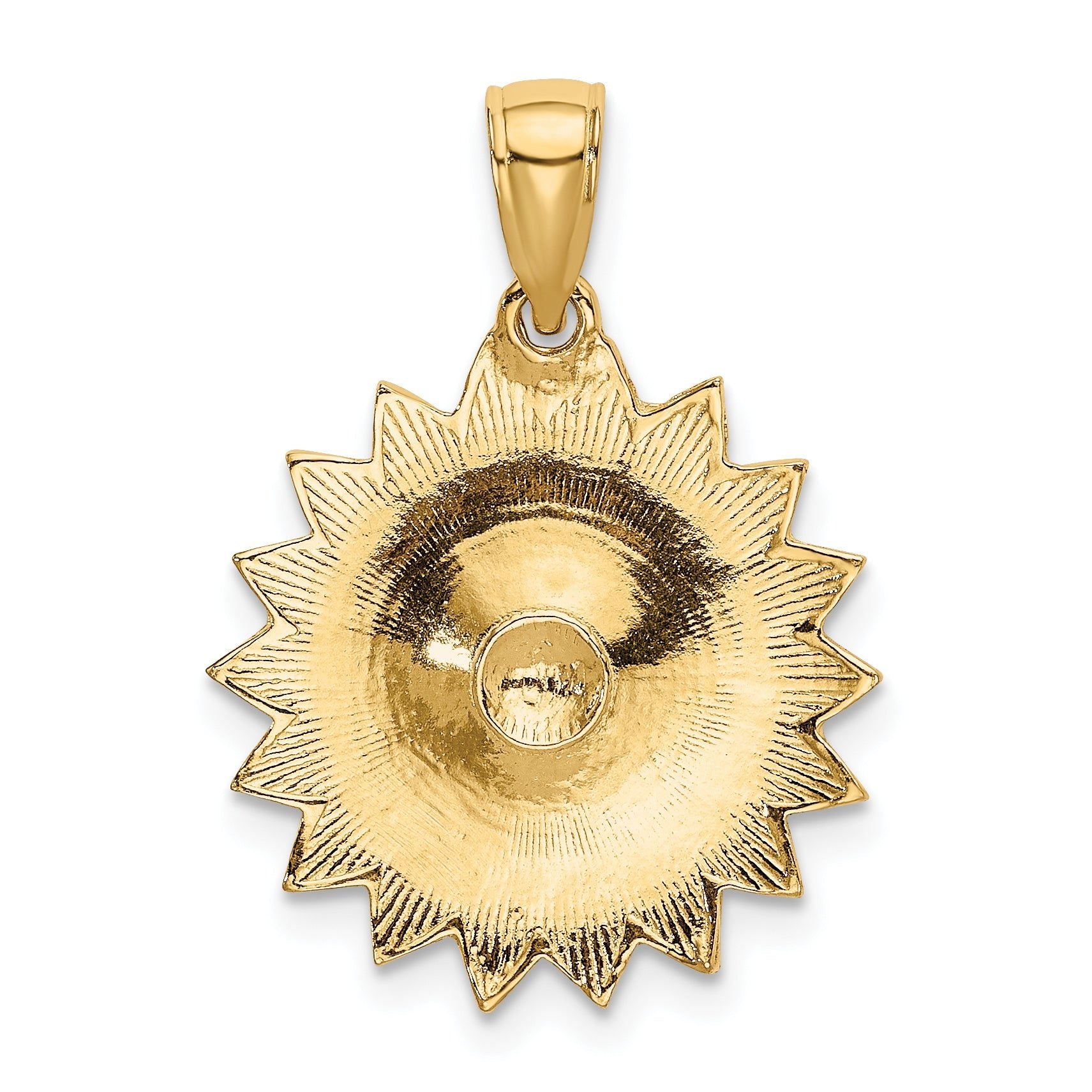 14K Gold Enameled White Daisy Flower Pendant  Elegant Textured Design