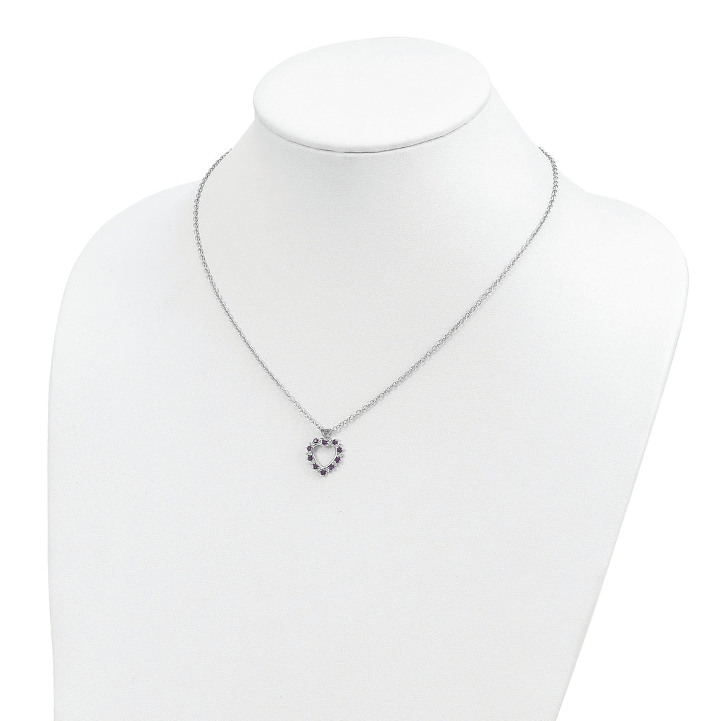 Brilliant Gemstones Sterling Silver with 14K Accent Rhodium-plated Amethyst and Diamond 18 Inch Necklace with 2 Inch Extender
