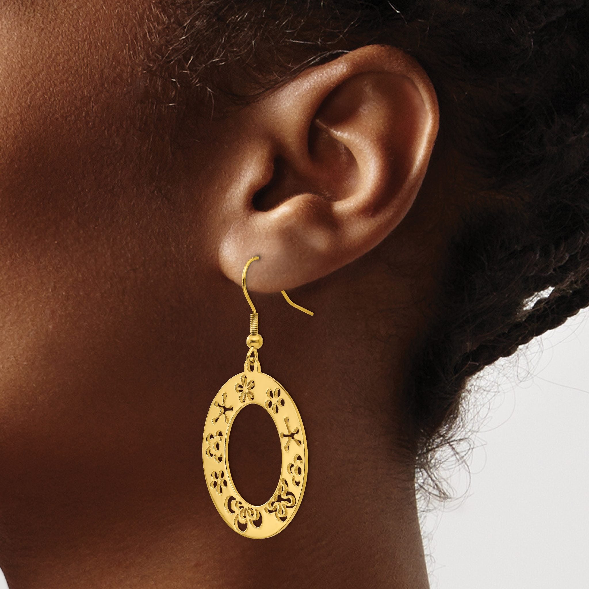 Stainless Steel Ion-Plated Polished Flower Drop Dangle Earrings for Women