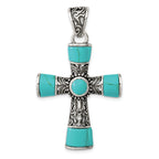 Sterling Silver 925 Cross Pendant with Synthetic Turquoise Vintage Style