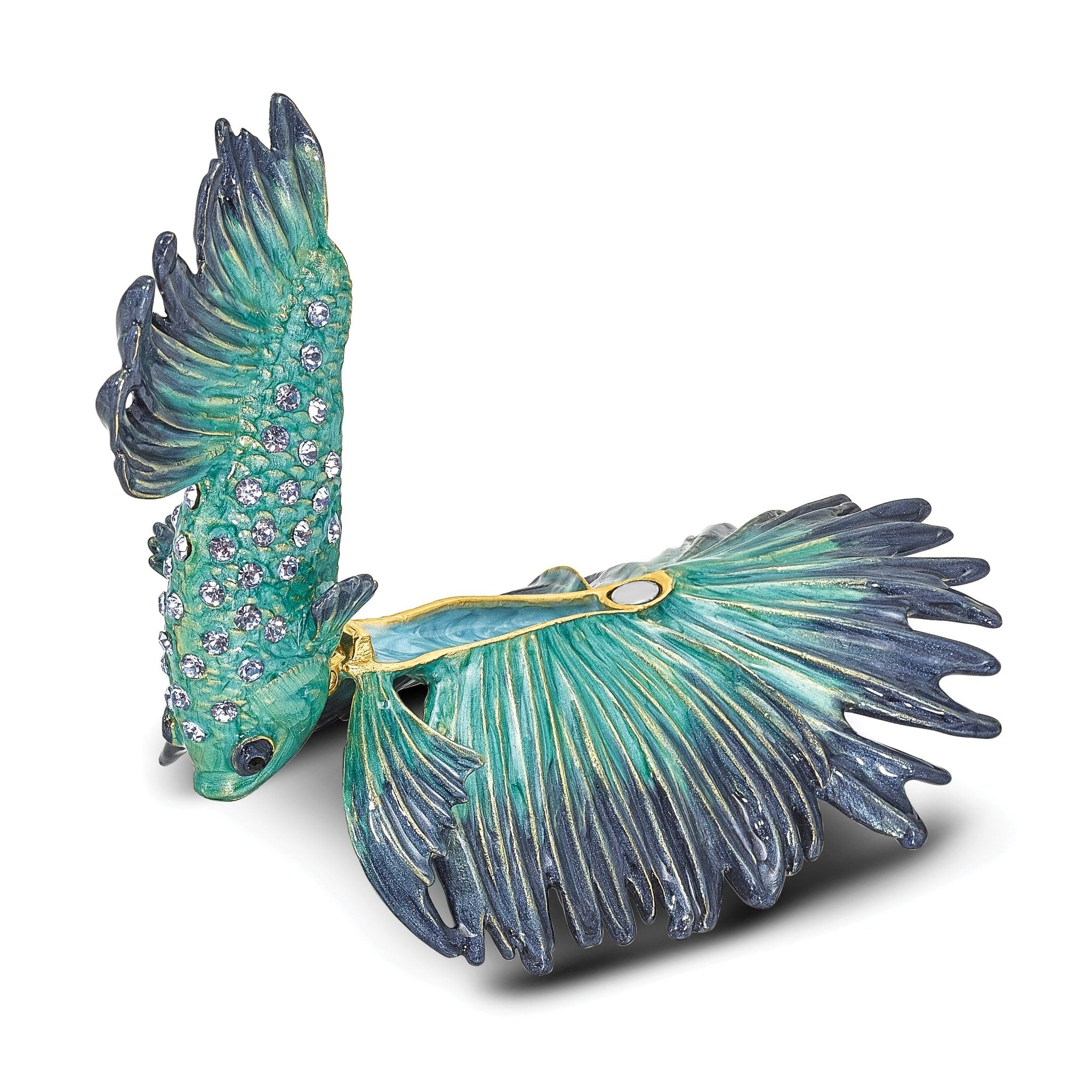 Luxury Giftware by Jere Pewter Bejeweled Crystals Gold-tone Enameled SY Betta Fish Trinket Box with Matching 18 Inch Necklace Secondary image