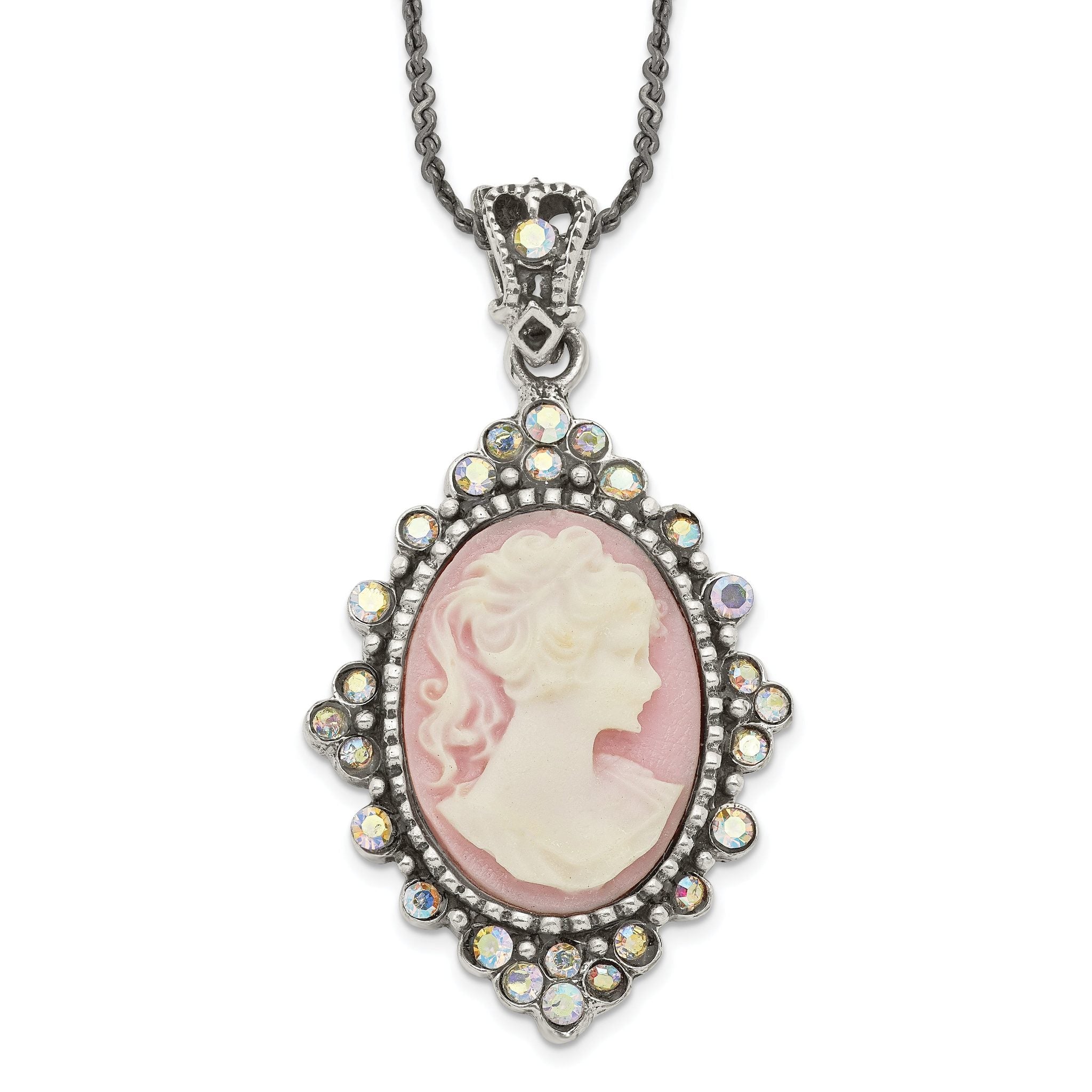 Sterling Silver 925 Women's Vintage Cameo Necklace with Crystal Accent Main image