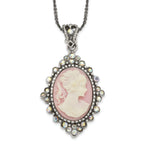 Sterling Silver 925 Women's Vintage Cameo Necklace with Crystal Accent