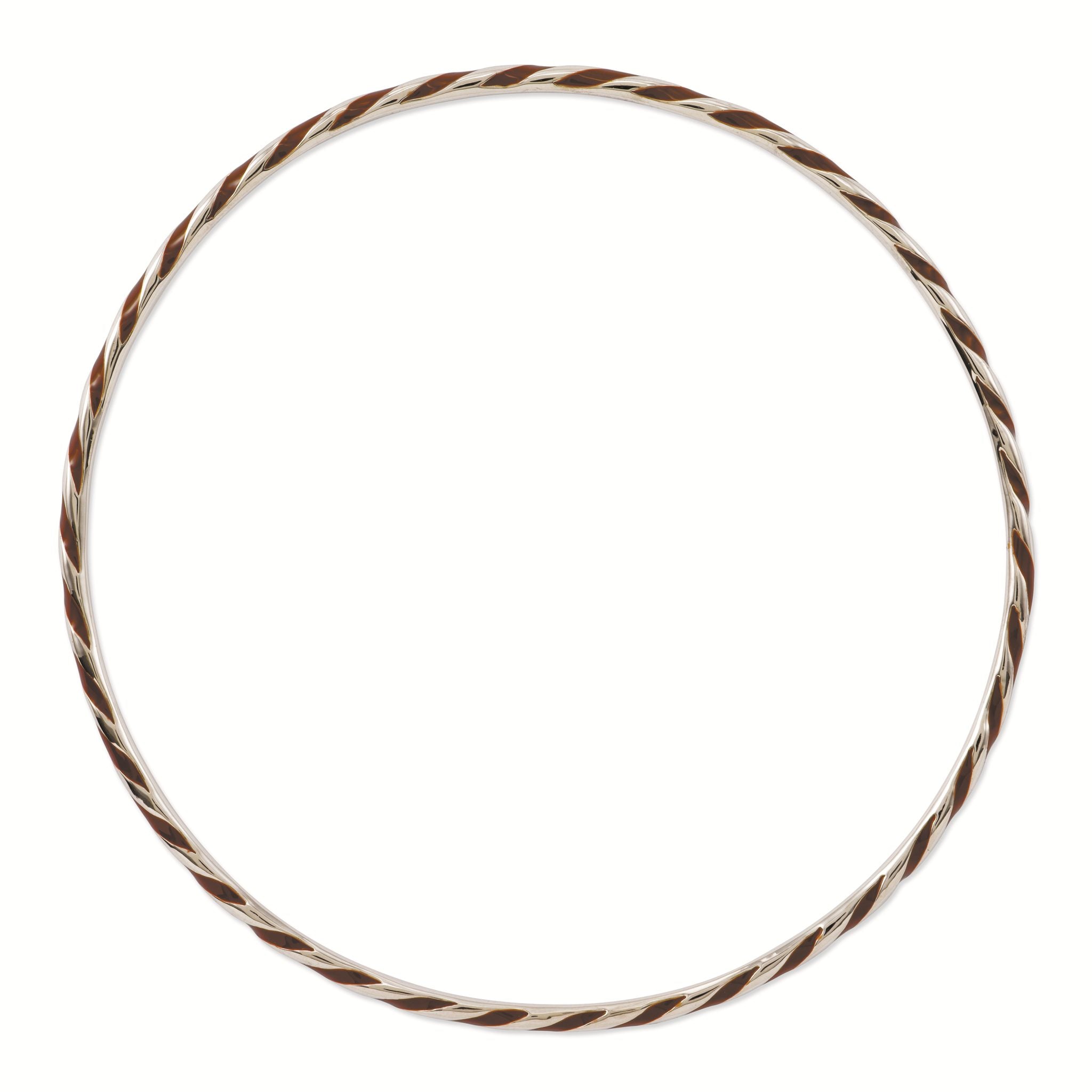 Sterling Silver Stackable Expressions Twisted Brown Enamel Bangle Secondary image