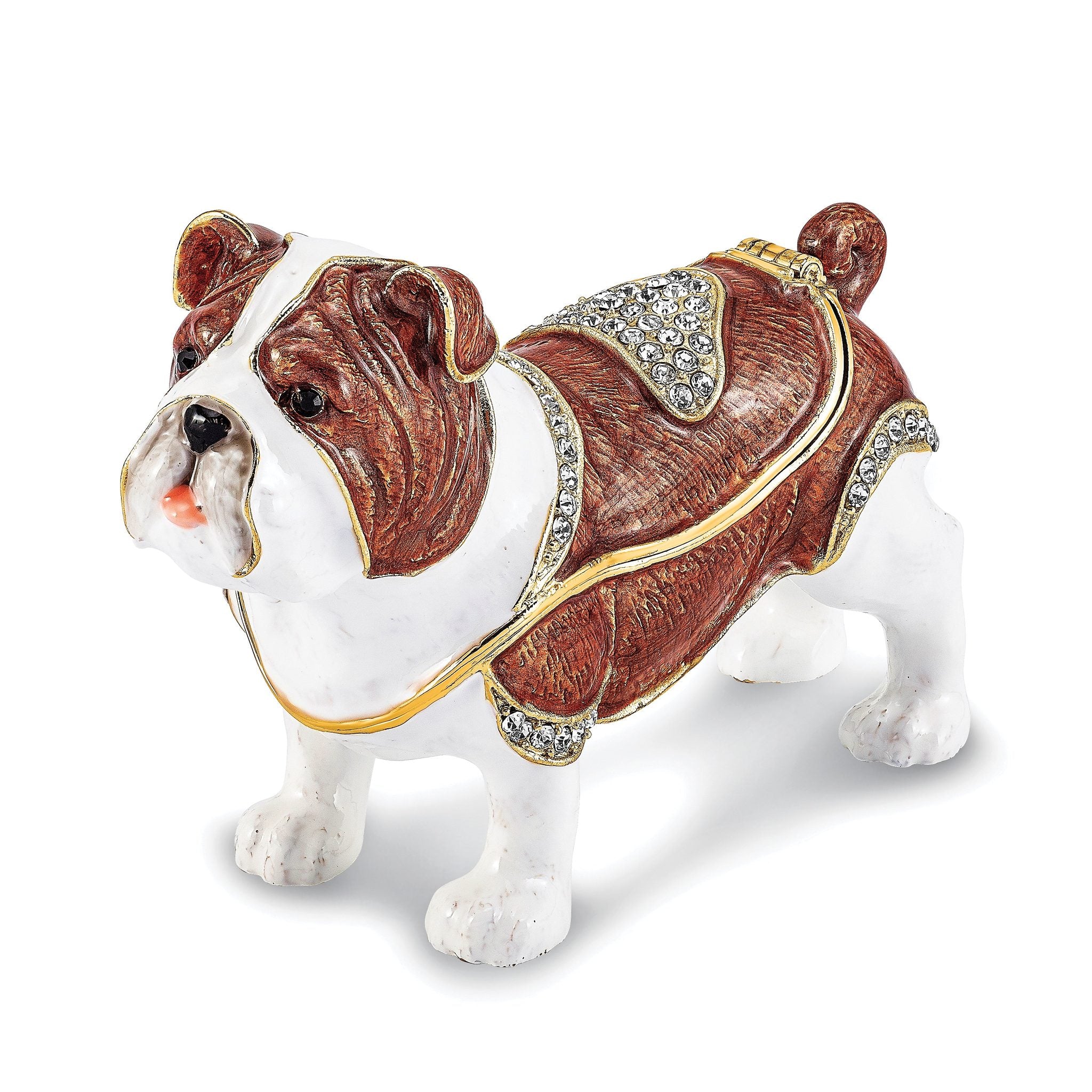 Luxury Giftware by Jere Pewter Bejeweled Crystals Gold-tone Enameled MAC English Bulldog Trinket Box with Matching 18 Inch Necklace Main image