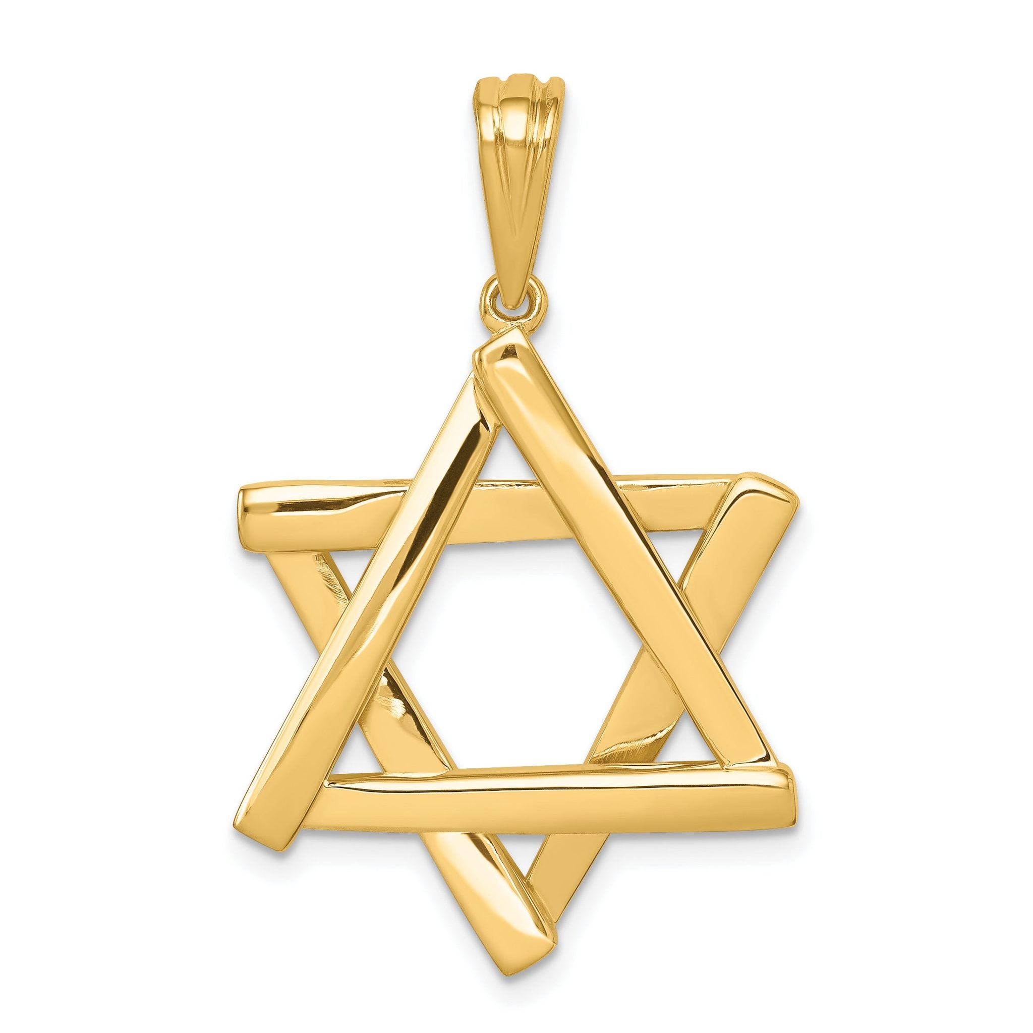 14K Gold Star of David Pendant Elegant Concave Design, 39mm Length Main image