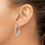 10k White Gold Polished 3mm Lightweight Tube Hoop Earrings