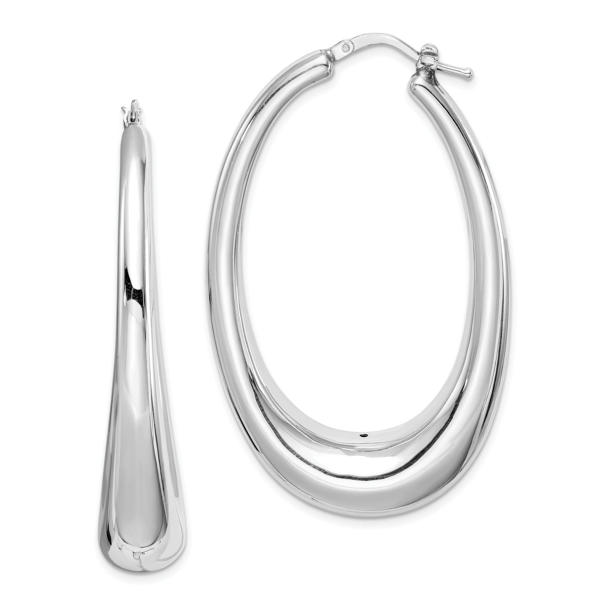 Sterling Silver Rhodium-plated Polished Hollow Oval Hoop Earrings Main image