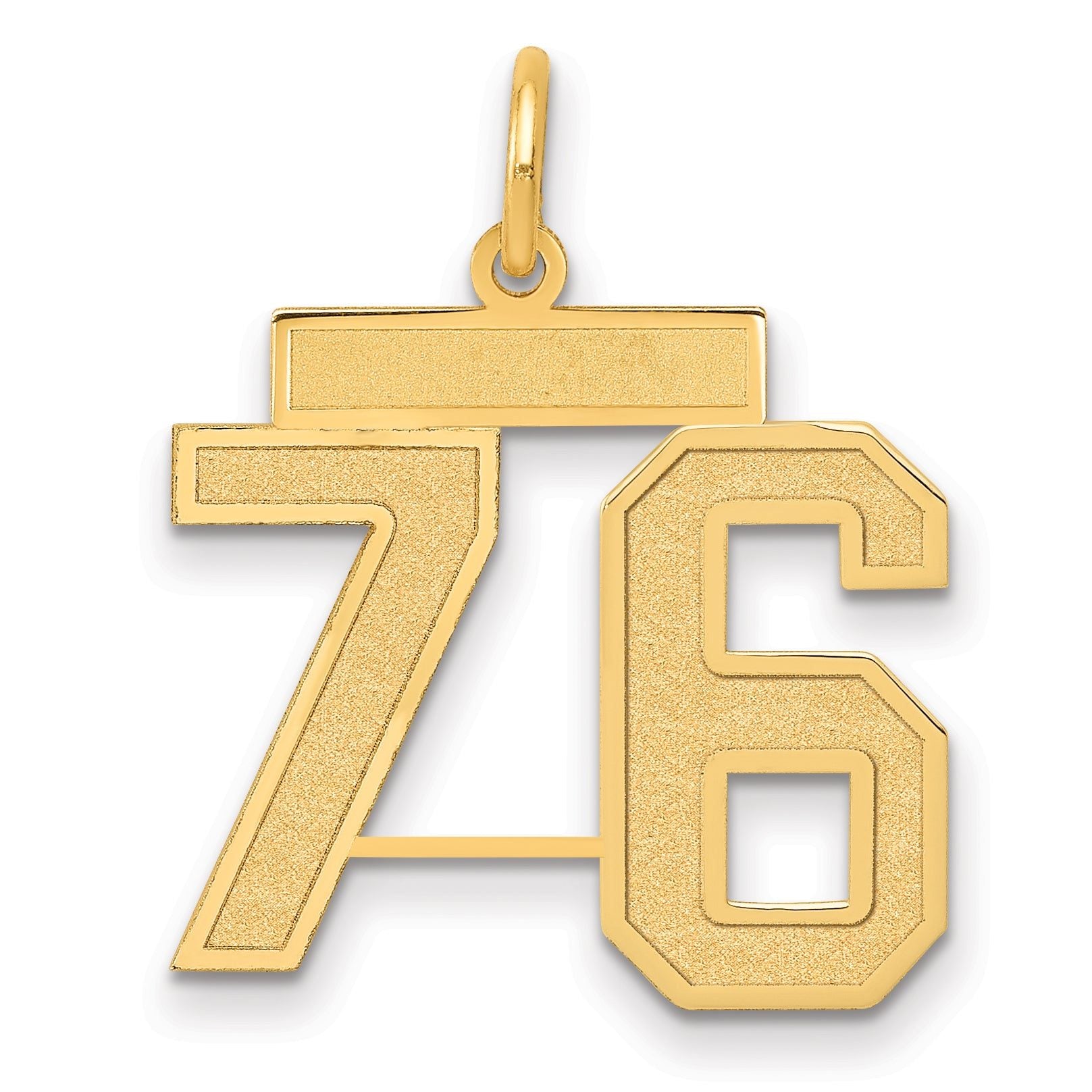 14K Gold Satin Number 76 Charm with Brushed Finish  Medium Size Main image