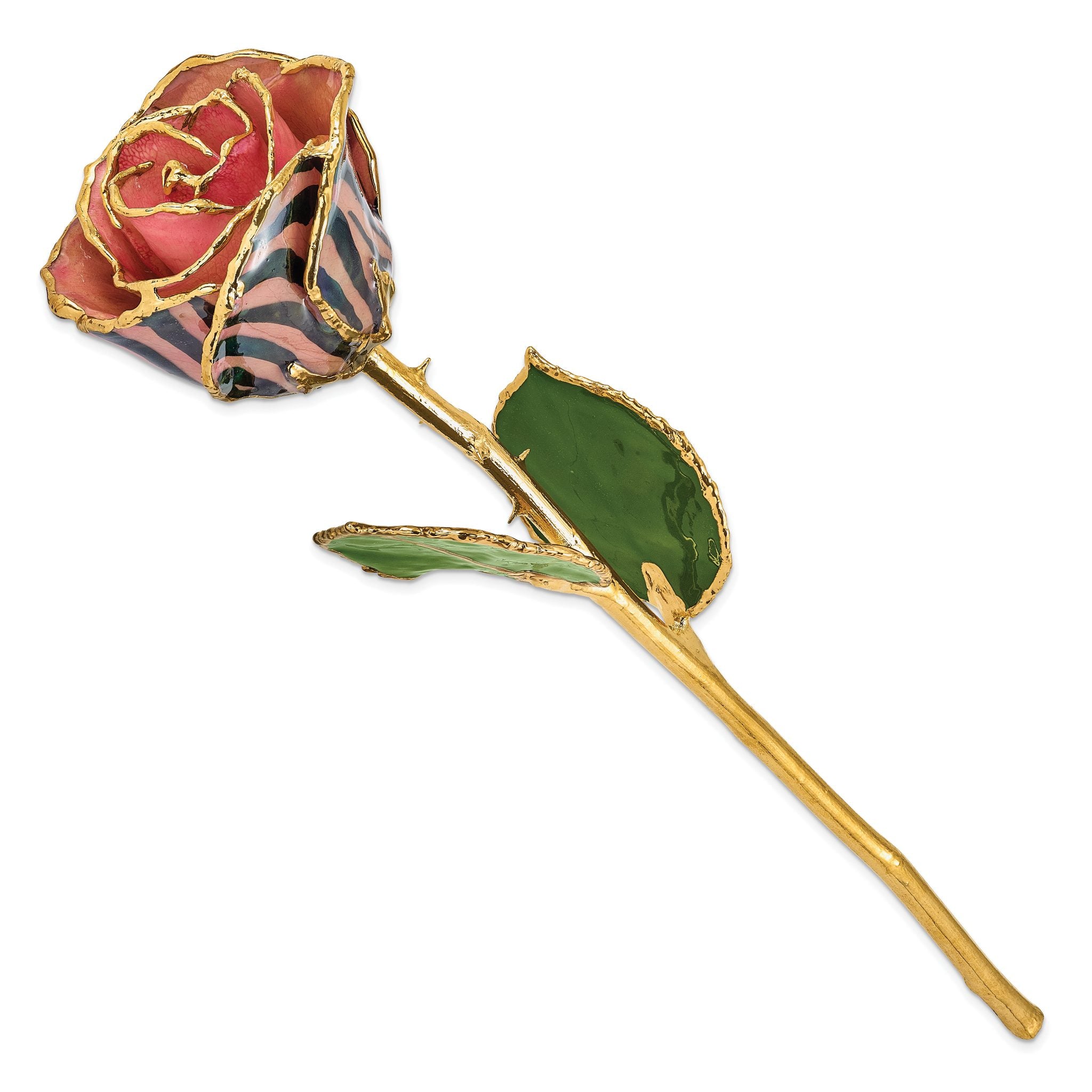 Lacquer Dipped Gold Trimmed Pink and Black Chameleon Real Rose Secondary image
