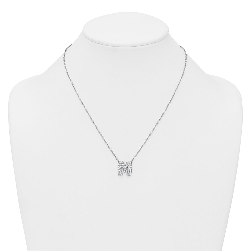 14k White Gold 3/4 carat Lab Grown Diamond VS+ F+ Complete Letter M 18 inch Initial Necklace