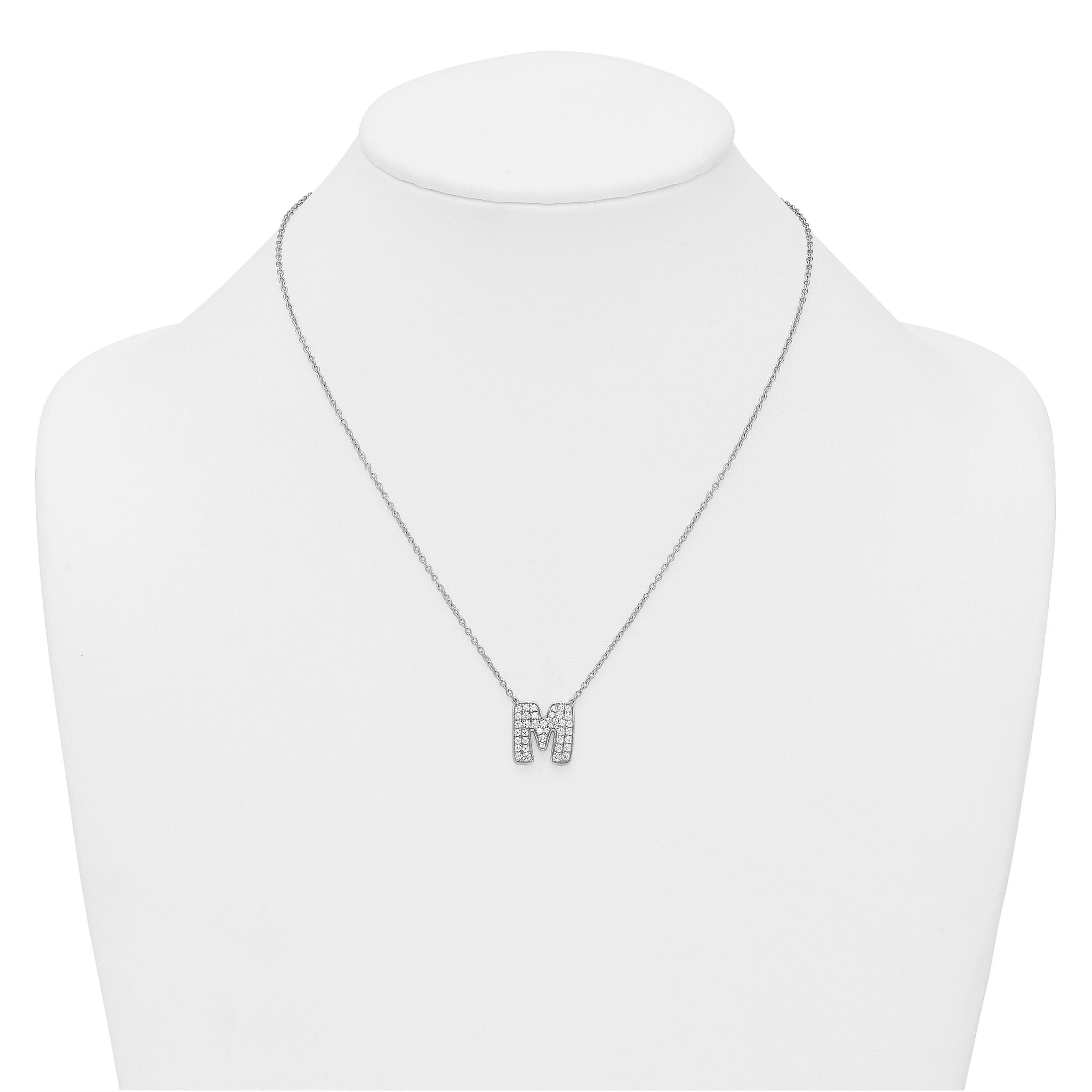 14k White Gold 3/4 carat Lab Grown Diamond VS+ F+ Complete Letter M 18 inch Initial Necklace