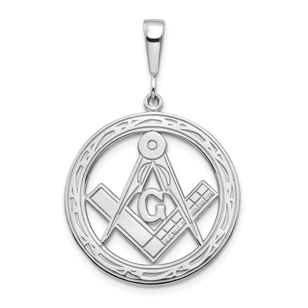 14K White Gold Masonic Symbol Pendant with Polished Textured Finish for Men