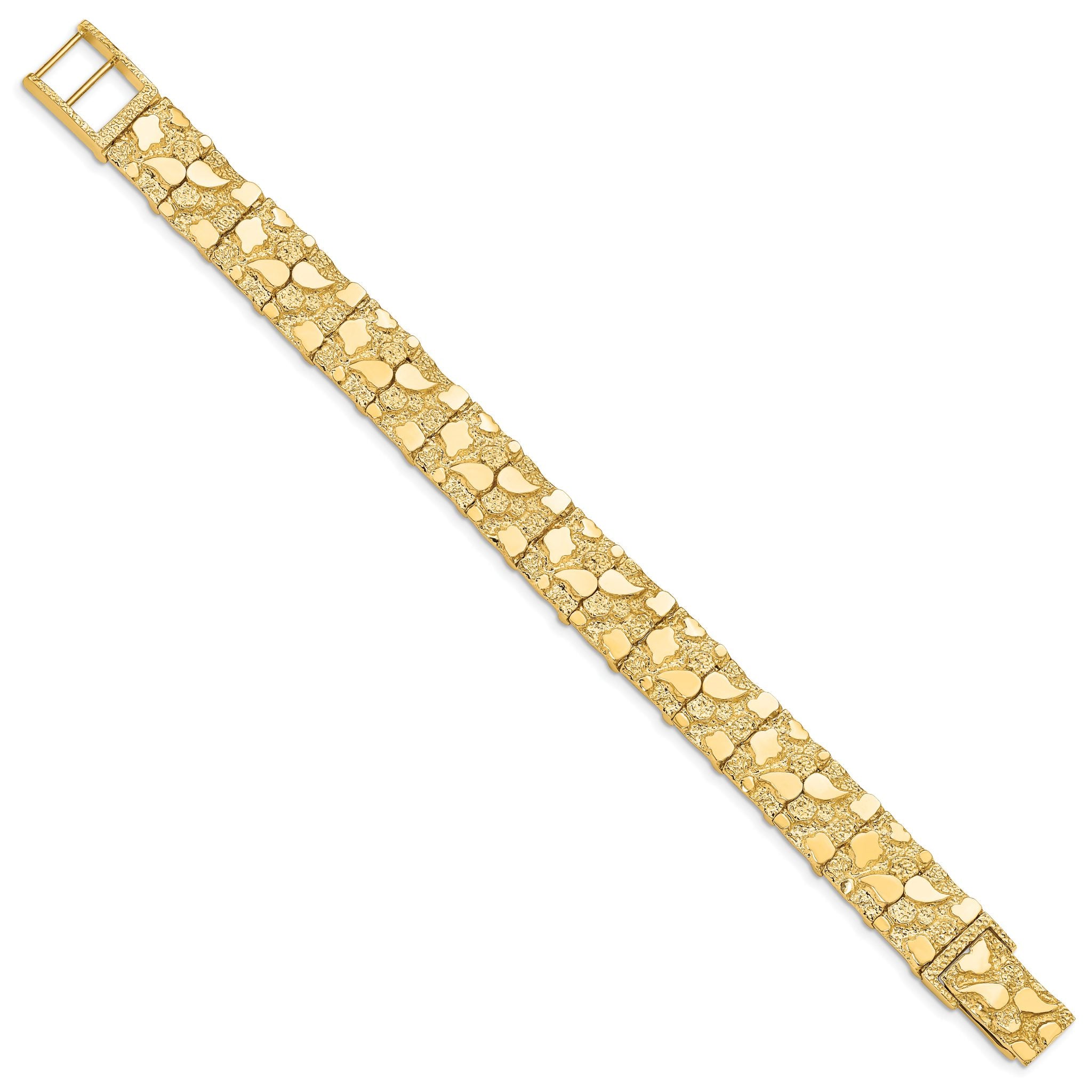 14k Polished and Textured 12.50mm 7 inch Nugget Bracelet