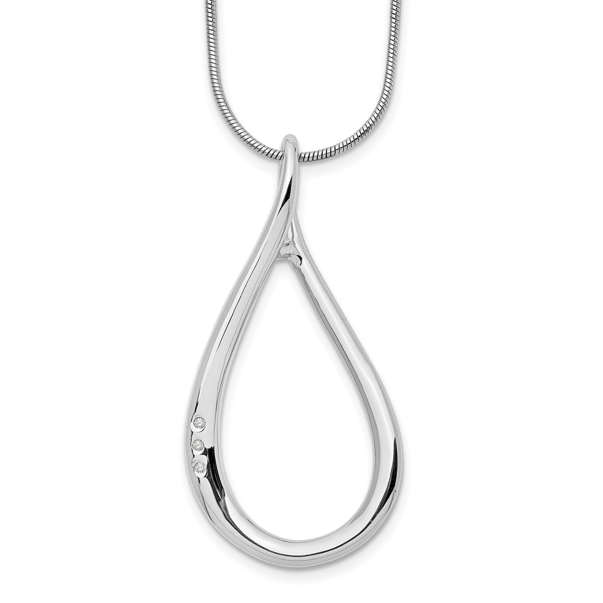 Sterling Silver Diamond Teardrop Necklace with Rhodium Finish and Extender Main image