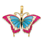 14K Gold Multi-Colored Enamel Butterfly Pendant Polished, Elegant