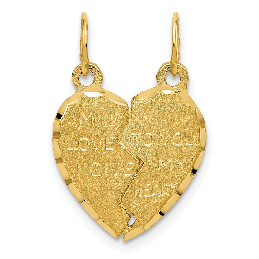 14K Gold Break Apart Heart Charm with Polished Diamond-Cut Finish  Two-Piece Romantic Style