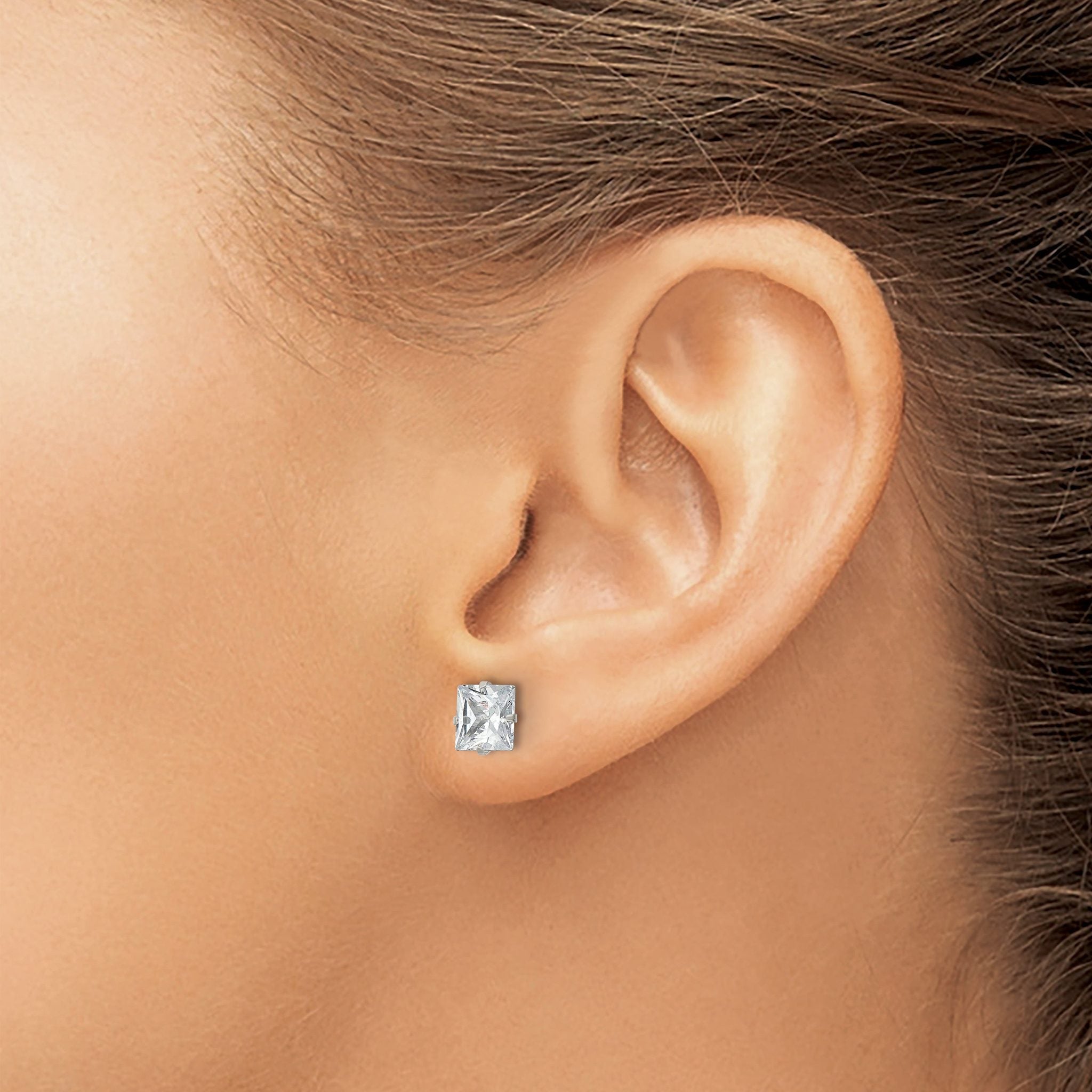 Stainless Steel Polished Square Cubic Zirconia Stud Earrings