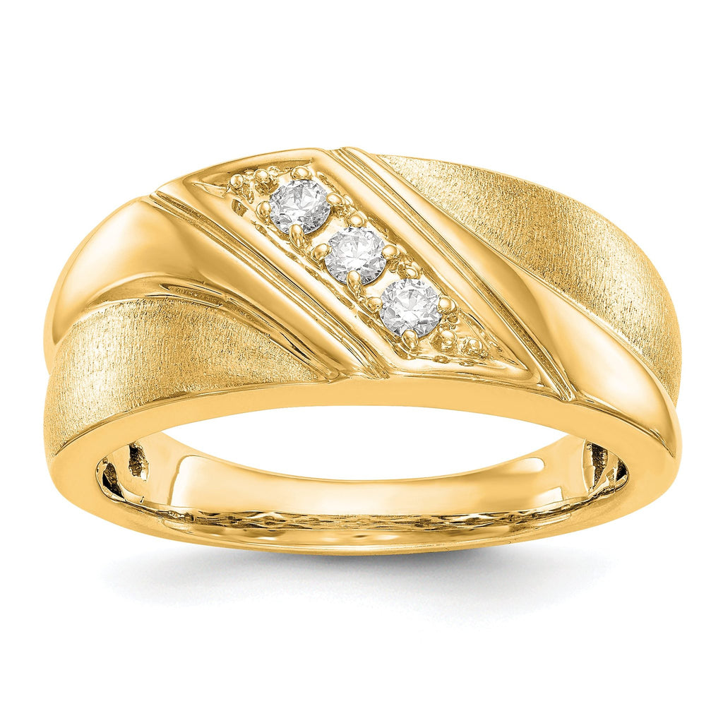 14k 1/6 carat Lab Grown Diamond VS/SI+ G+ Three Stone Complete Men's Ring