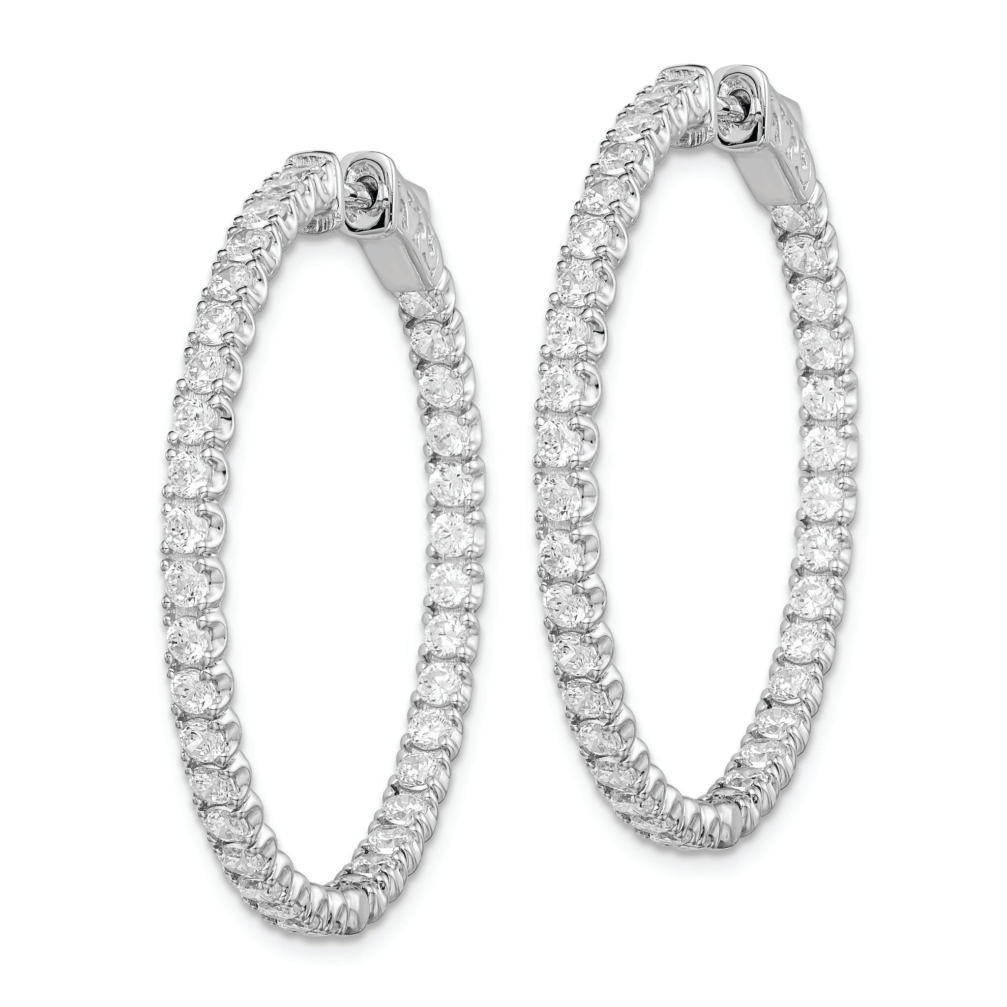 Sterling Shimmer Sterling Silver Rhodium-plated 72 Stone 2.1mm CZ In and Out Round Hinged Hoop Earrings Secondary image